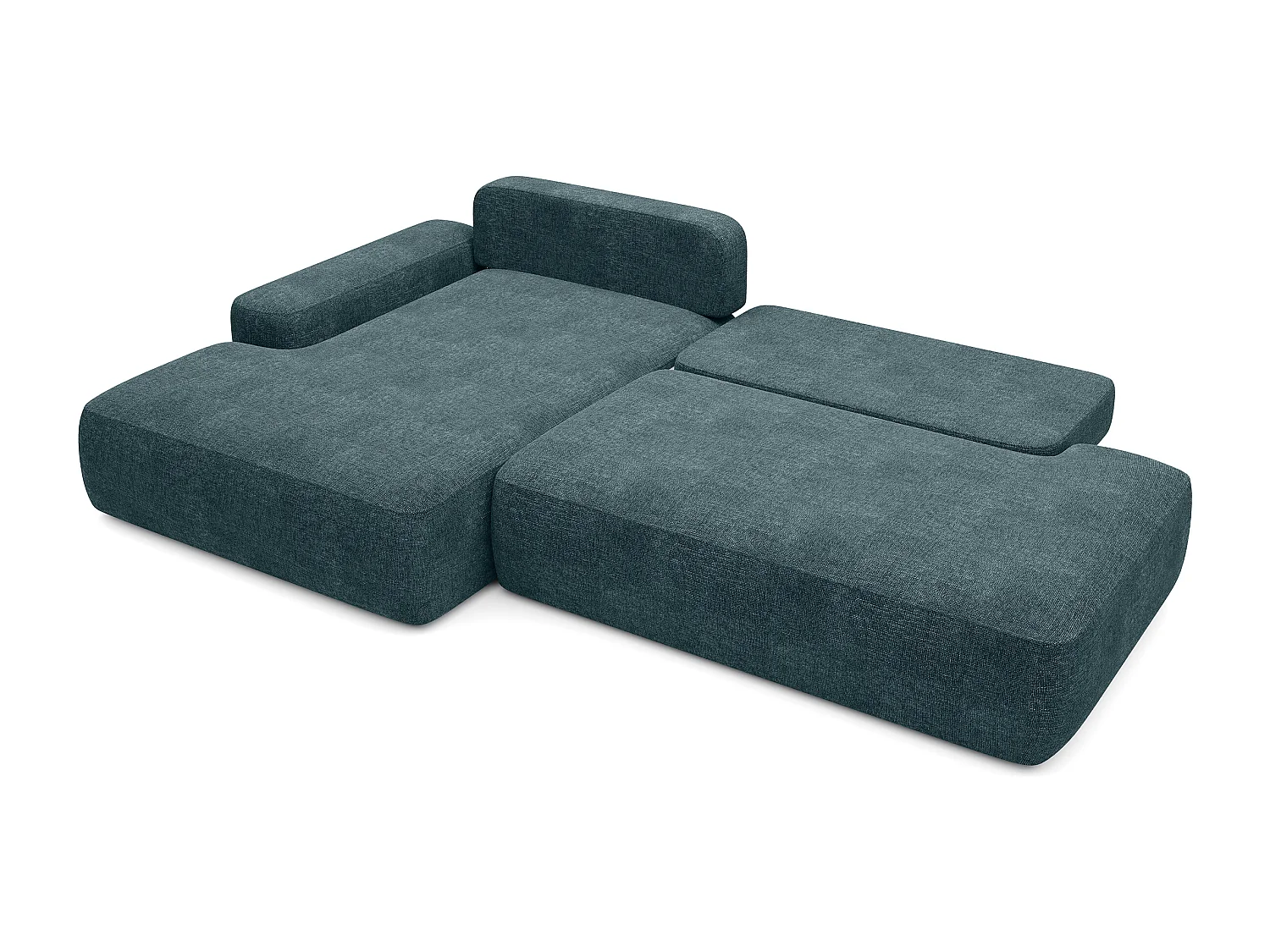 Canapé d'angle gauche ouvert convertible en tissu texturé bleu DAVISO