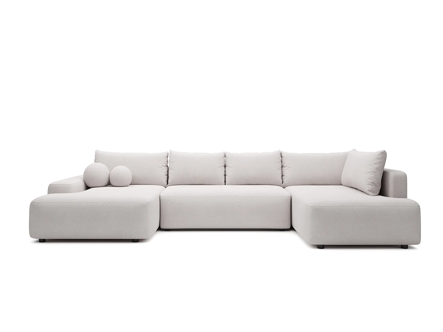 Grand canapé d'angle droit panoramique convertible en tissu texturé beige DAVISO