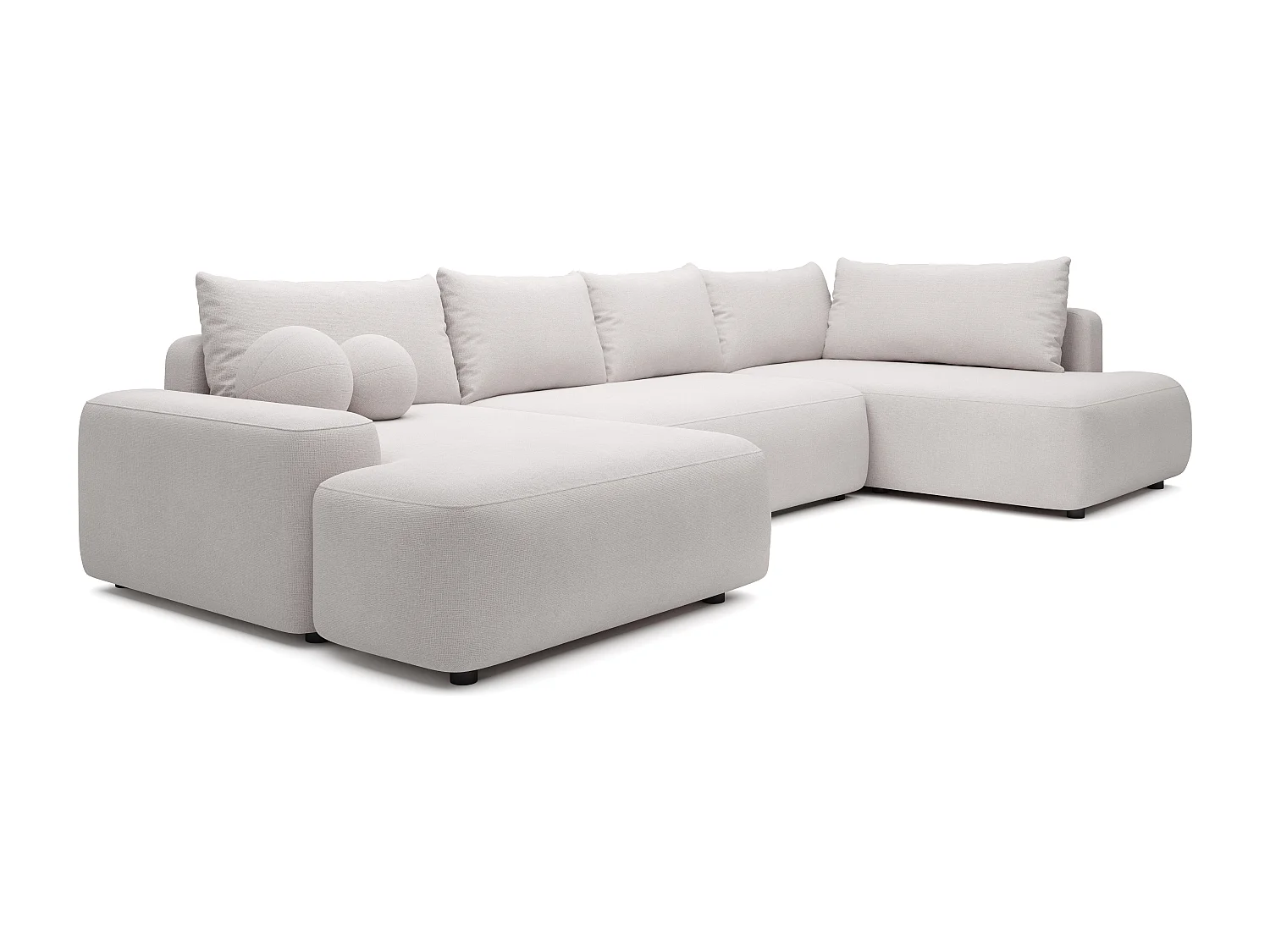 Grand canapé d'angle droit panoramique convertible en tissu texturé beige DAVISO