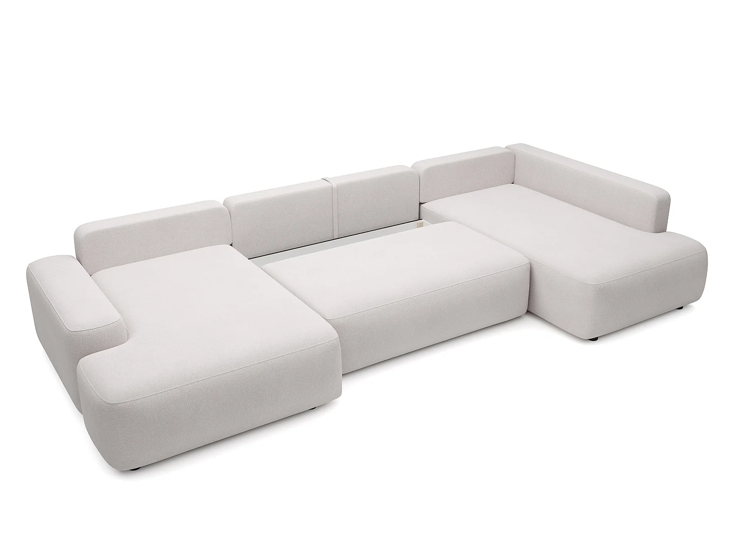 Grand canapé d'angle droit panoramique convertible en tissu texturé beige DAVISO