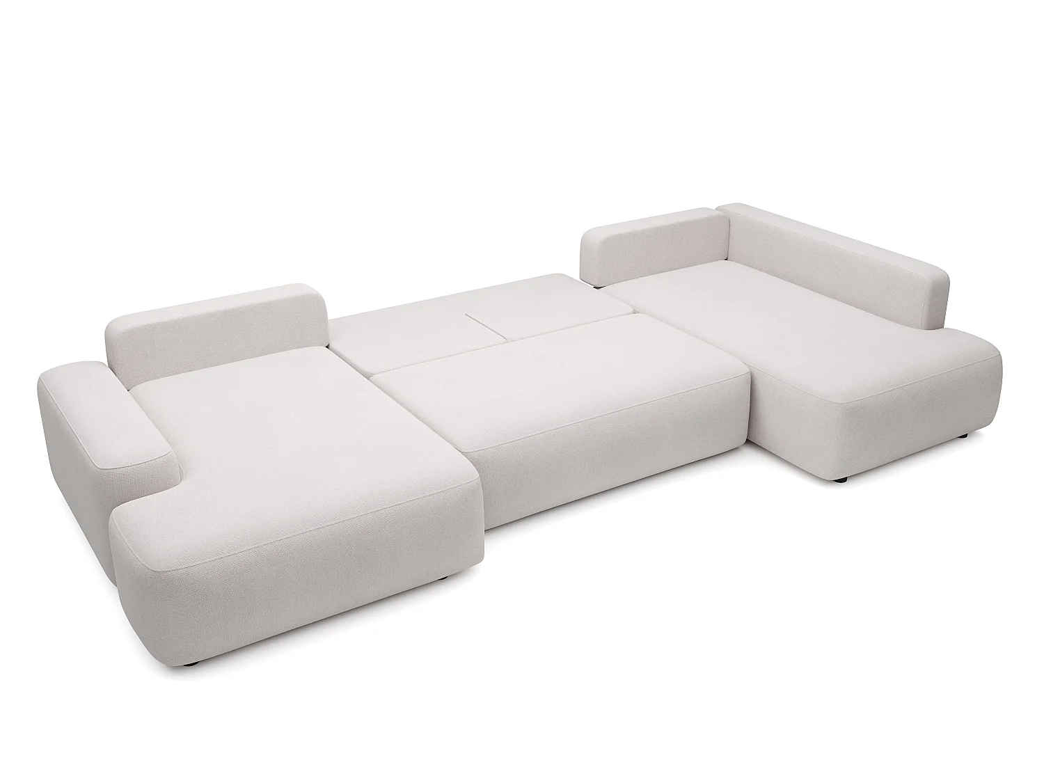 Grand canapé d'angle droit panoramique convertible en tissu texturé beige DAVISO