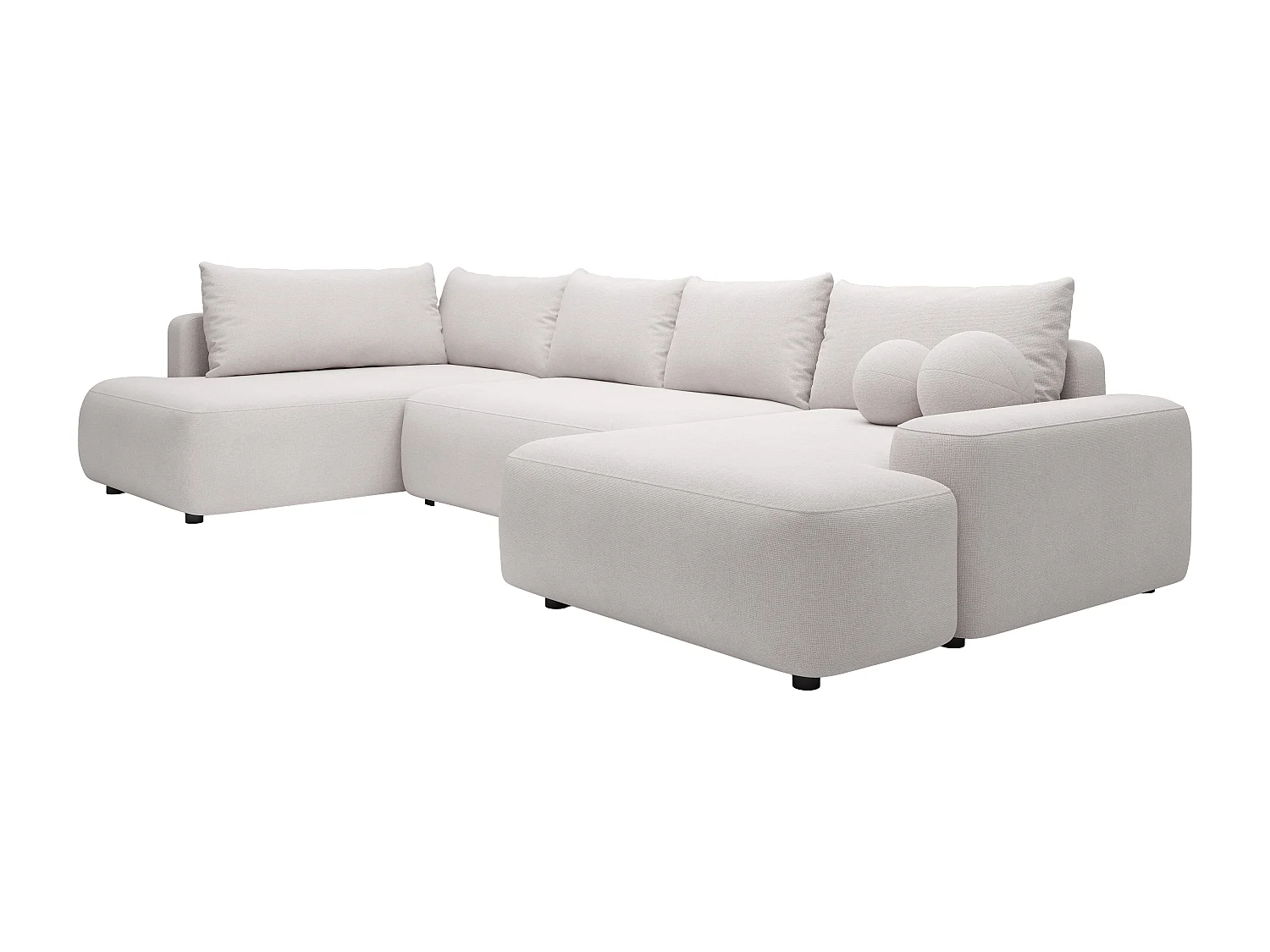 Grand canapé d'angle droit panoramique convertible en tissu texturé beige DAVISO