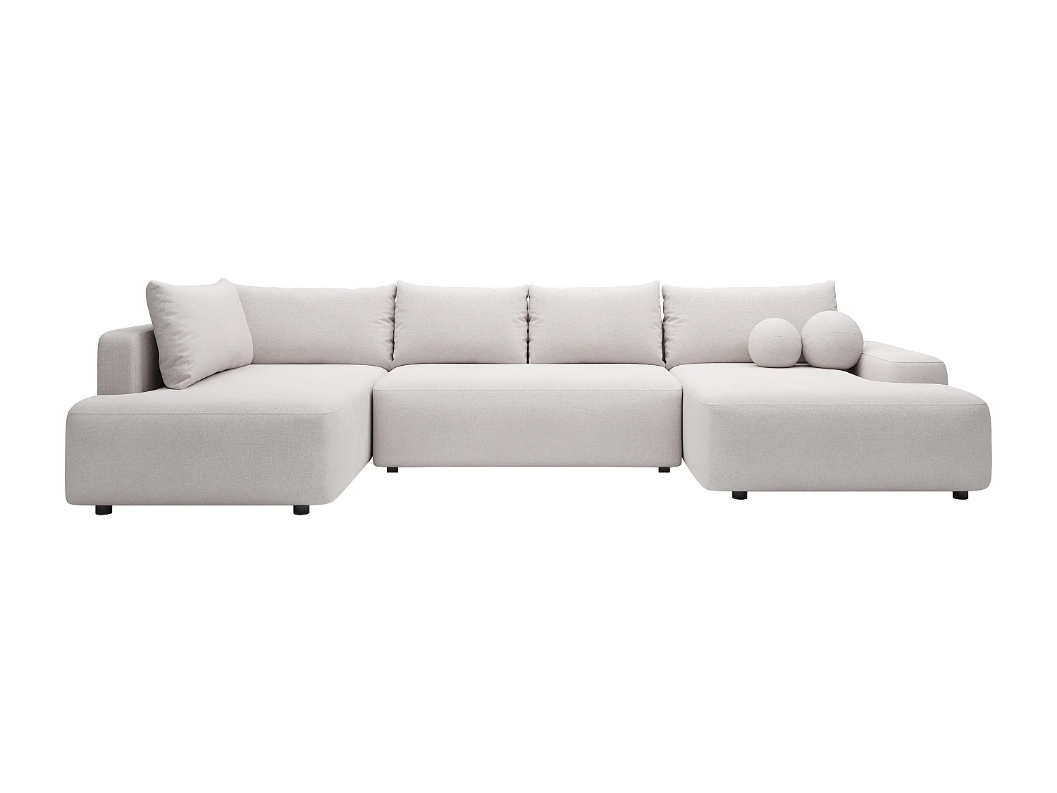 Grand canapé d'angle droit panoramique convertible en tissu texturé beige DAVISO