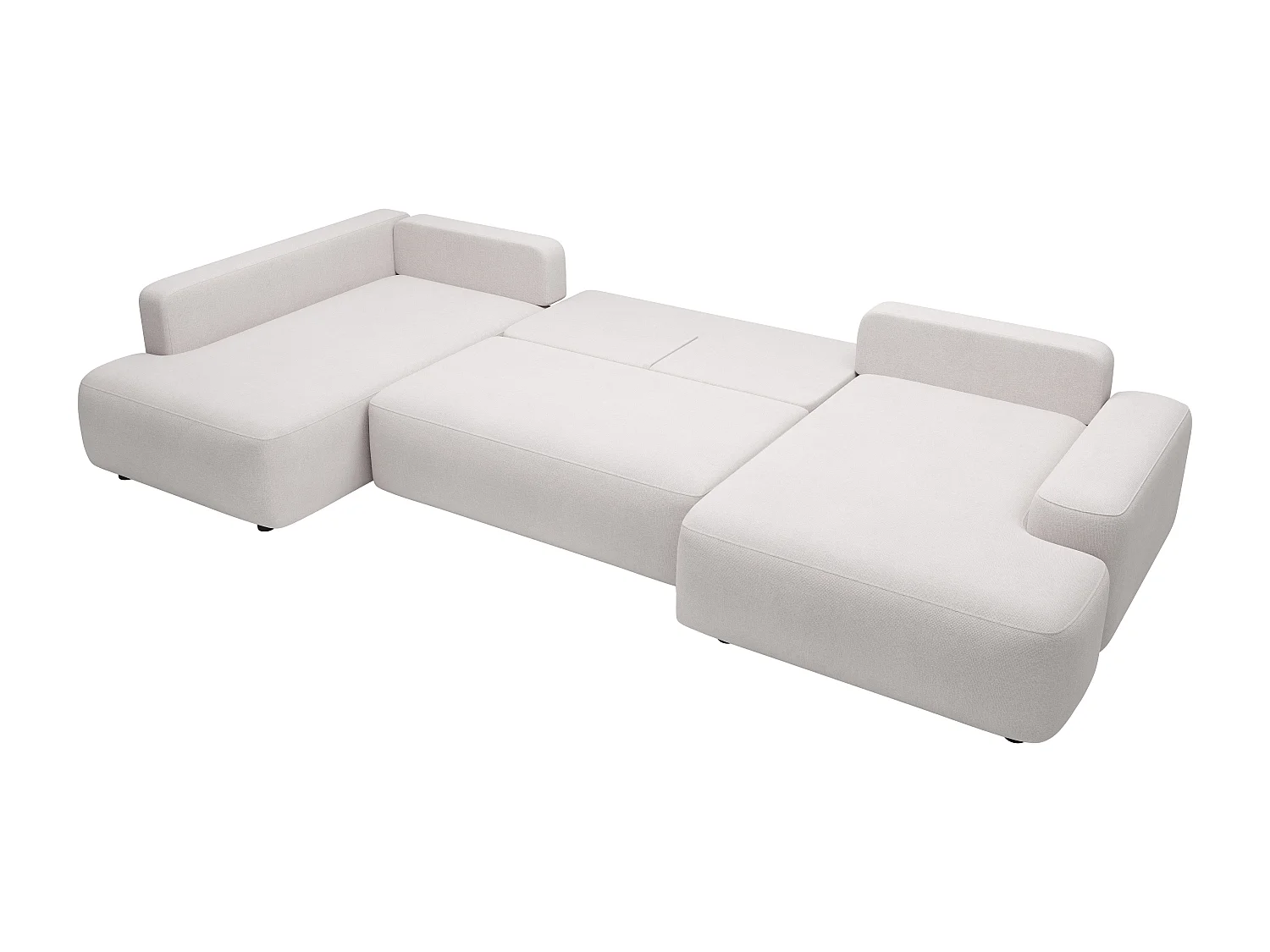 Grand canapé d'angle droit panoramique convertible en tissu texturé beige DAVISO