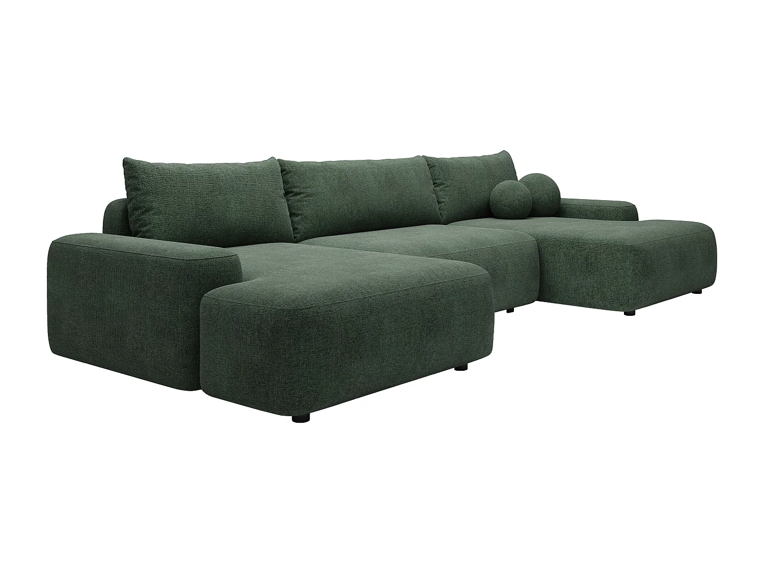 Grand canapé d'angle panoramique convertible en tissu texturé vert sapin DAVISO