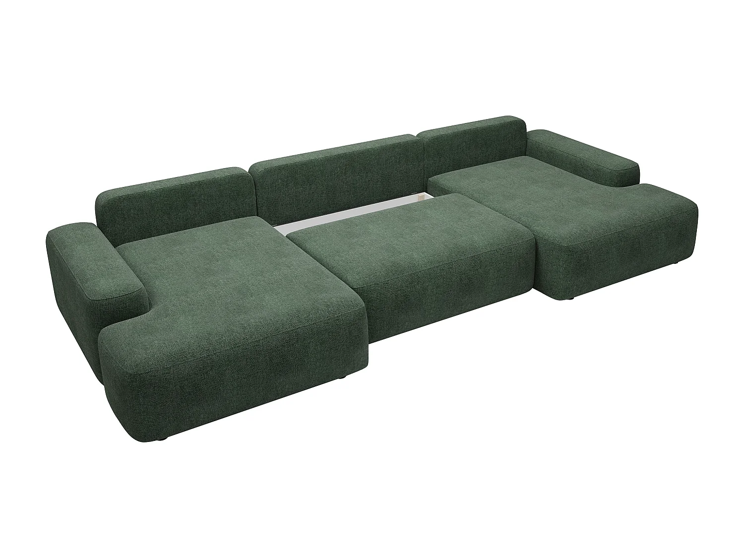 Grand canapé d'angle panoramique convertible en tissu texturé vert sapin DAVISO