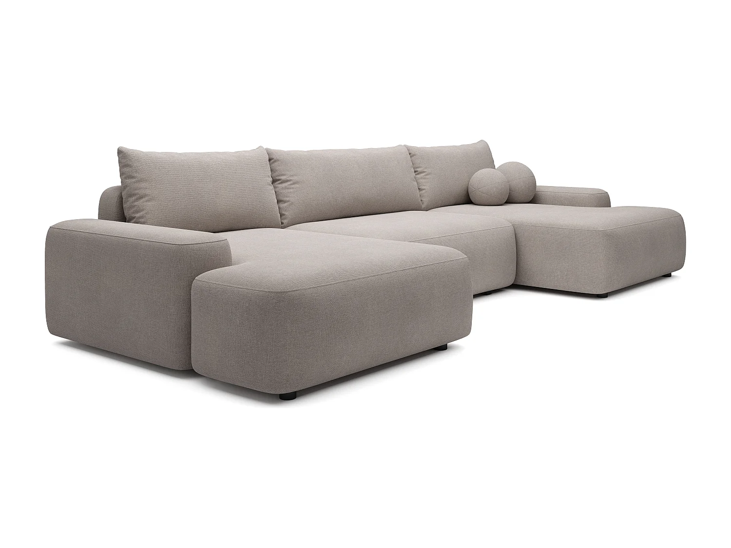 Grand canapé d'angle panoramique convertible en tissu texturé taupe DAVISO