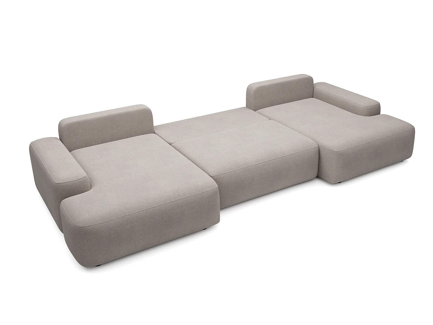 Grand canapé d'angle panoramique convertible en tissu texturé taupe DAVISO