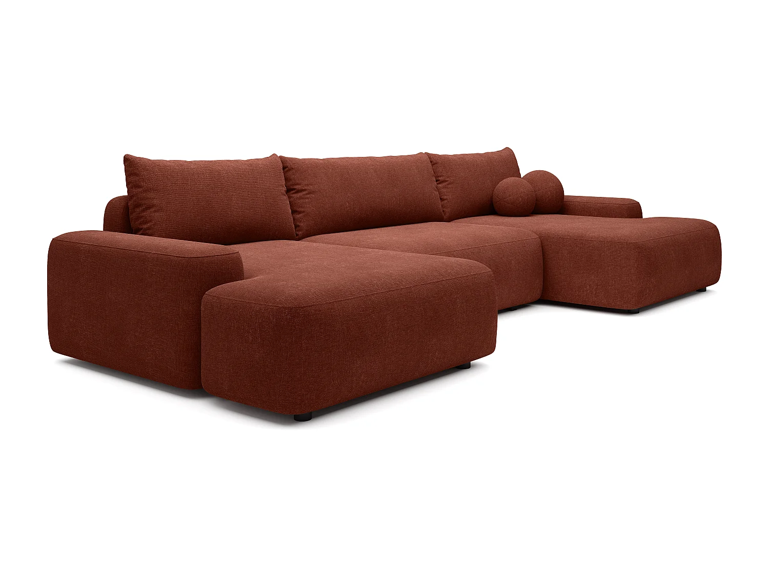 Grand canapé d'angle panoramique convertible en tissu texturé terracotta DAVISO