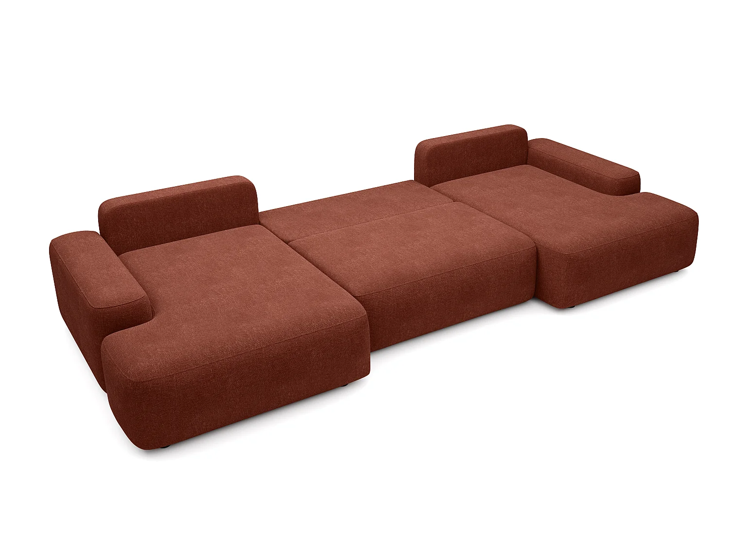 Grand canapé d'angle panoramique convertible en tissu texturé terracotta DAVISO