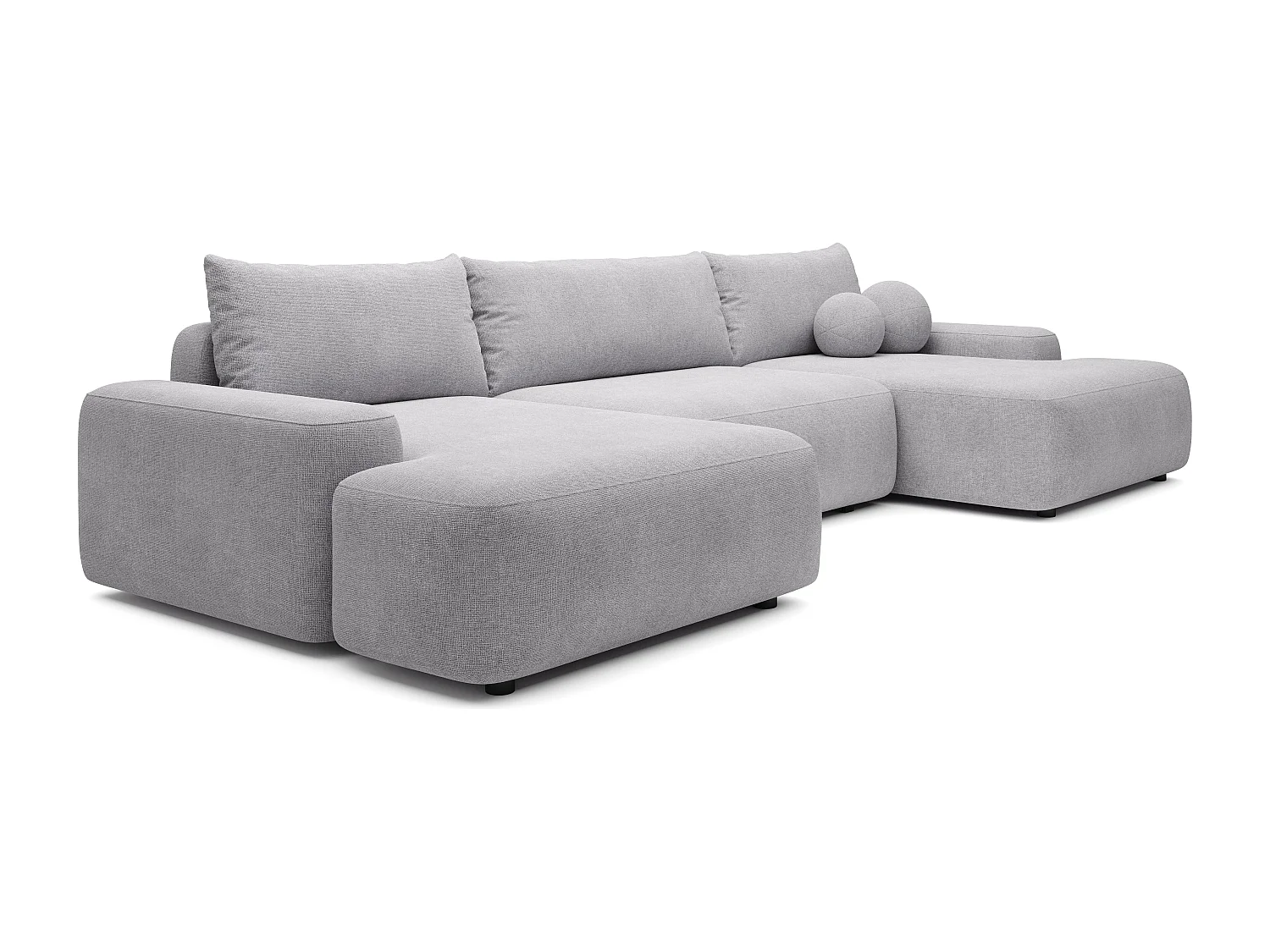 Grand canapé d'angle panoramique convertible en tissu texturé gris clair DAVISO