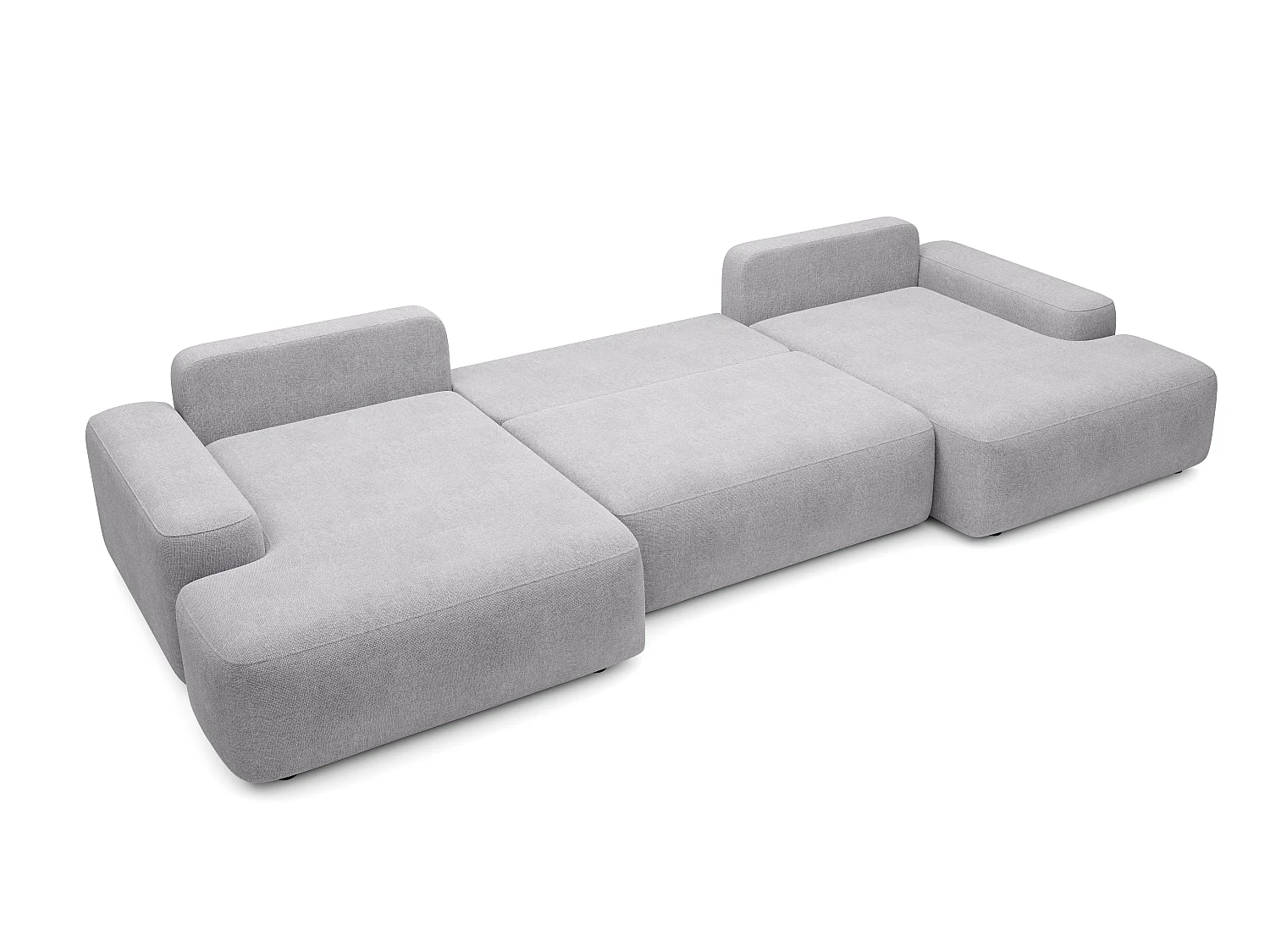 Grand canapé d'angle panoramique convertible en tissu texturé gris clair DAVISO