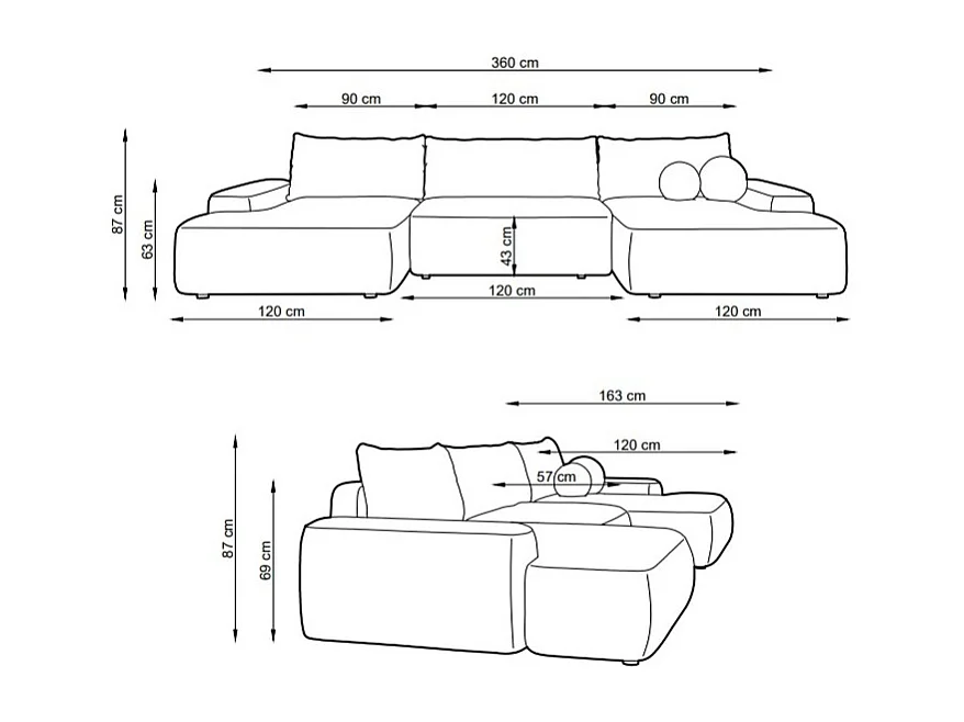Grand canapé d'angle panoramique convertible en tissu texturé gris clair DAVISO