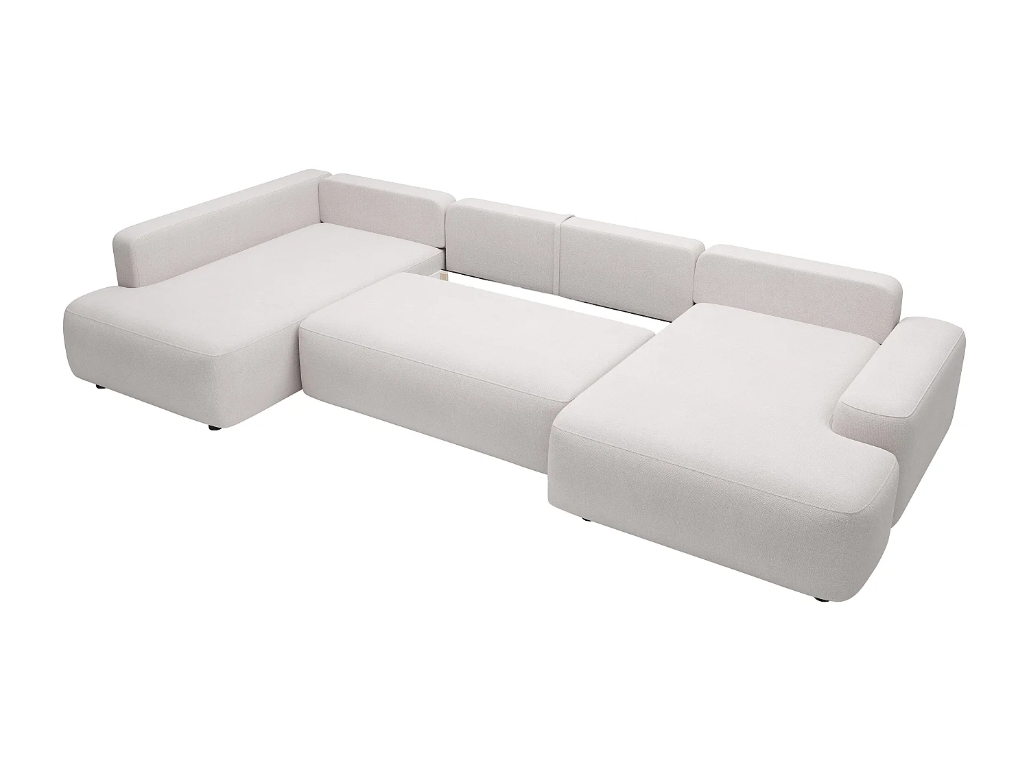 Grand canapé d'angle gauche panoramique convertible en tissu texturé beige DAVISO