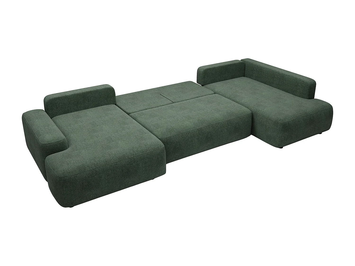 Grand canapé d'angle droit panoramique convertible en tissu texturé vert sapin DAVISO