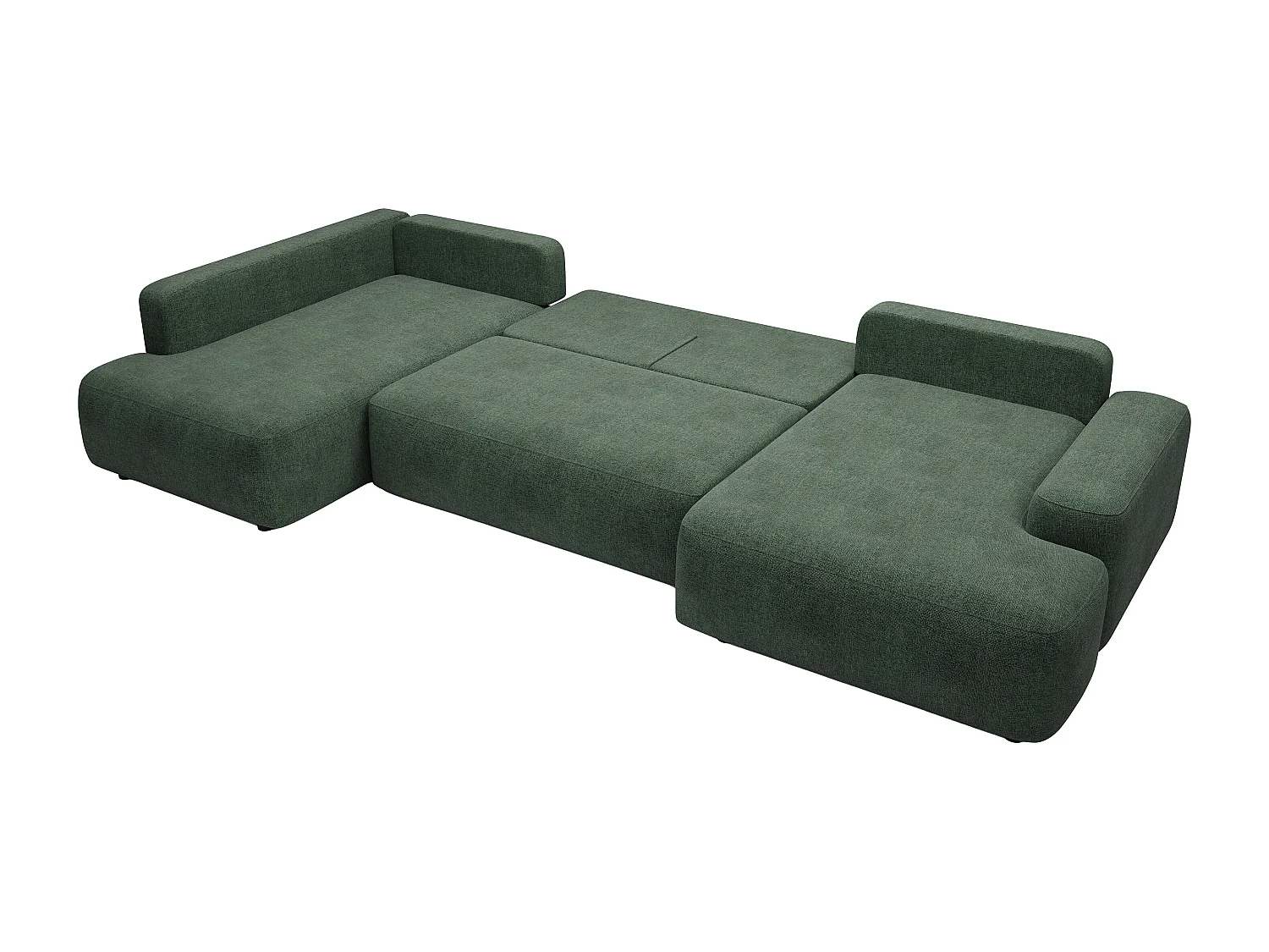 Grand canapé d'angle droit panoramique convertible en tissu texturé vert sapin DAVISO