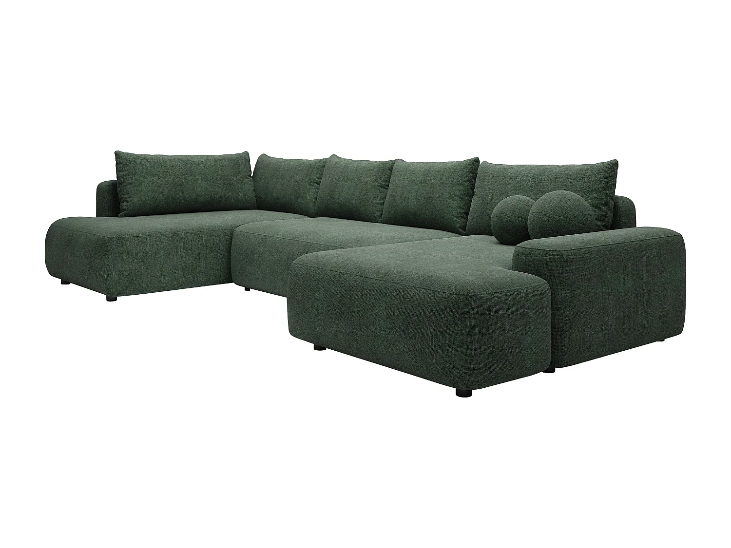 Grand canapé d'angle droit panoramique convertible en tissu texturé vert sapin DAVISO