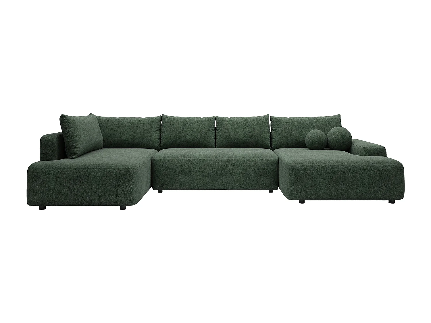 Grand canapé d'angle droit panoramique convertible en tissu texturé vert sapin DAVISO