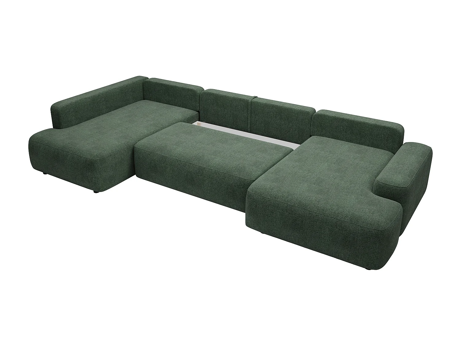 Grand canapé d'angle gauche panoramique convertible en tissu texturé vert sapin DAVISO