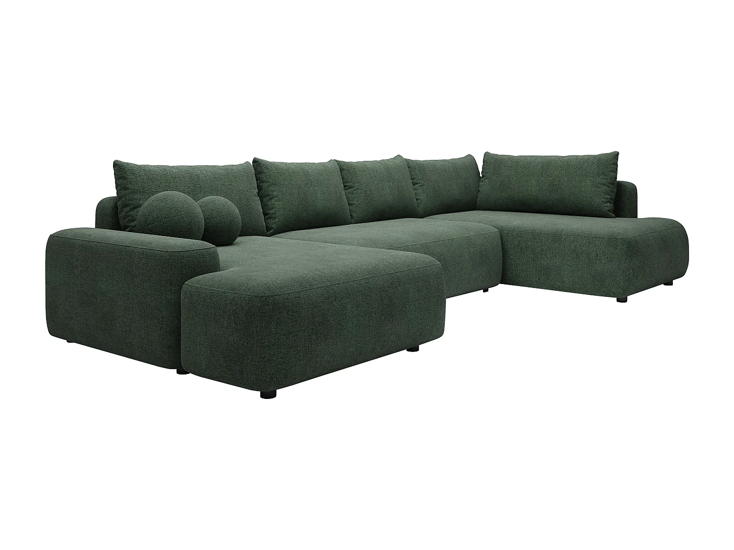 Grand canapé d'angle gauche panoramique convertible en tissu texturé vert sapin DAVISO