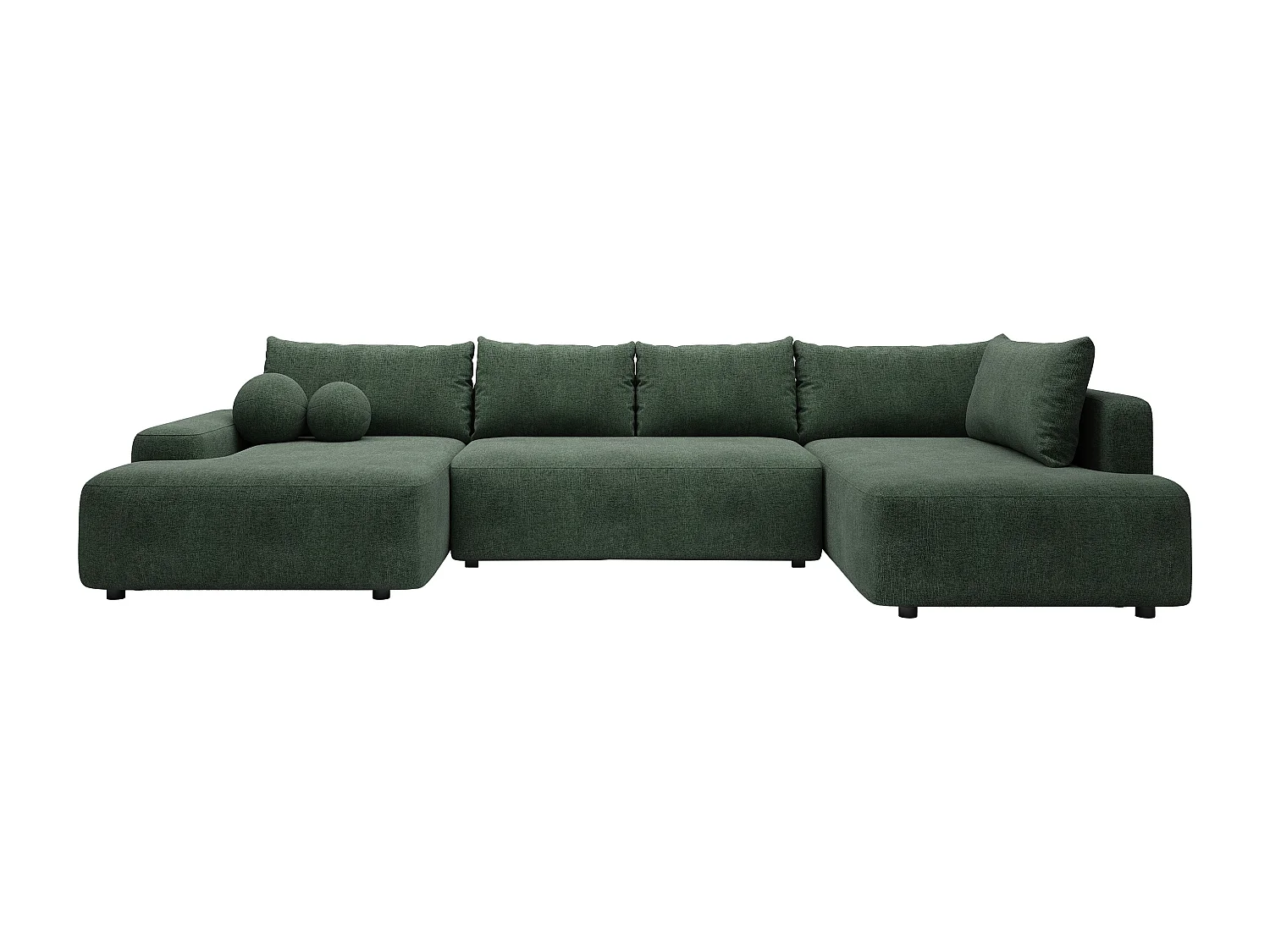 Grand canapé d'angle gauche panoramique convertible en tissu texturé vert sapin DAVISO