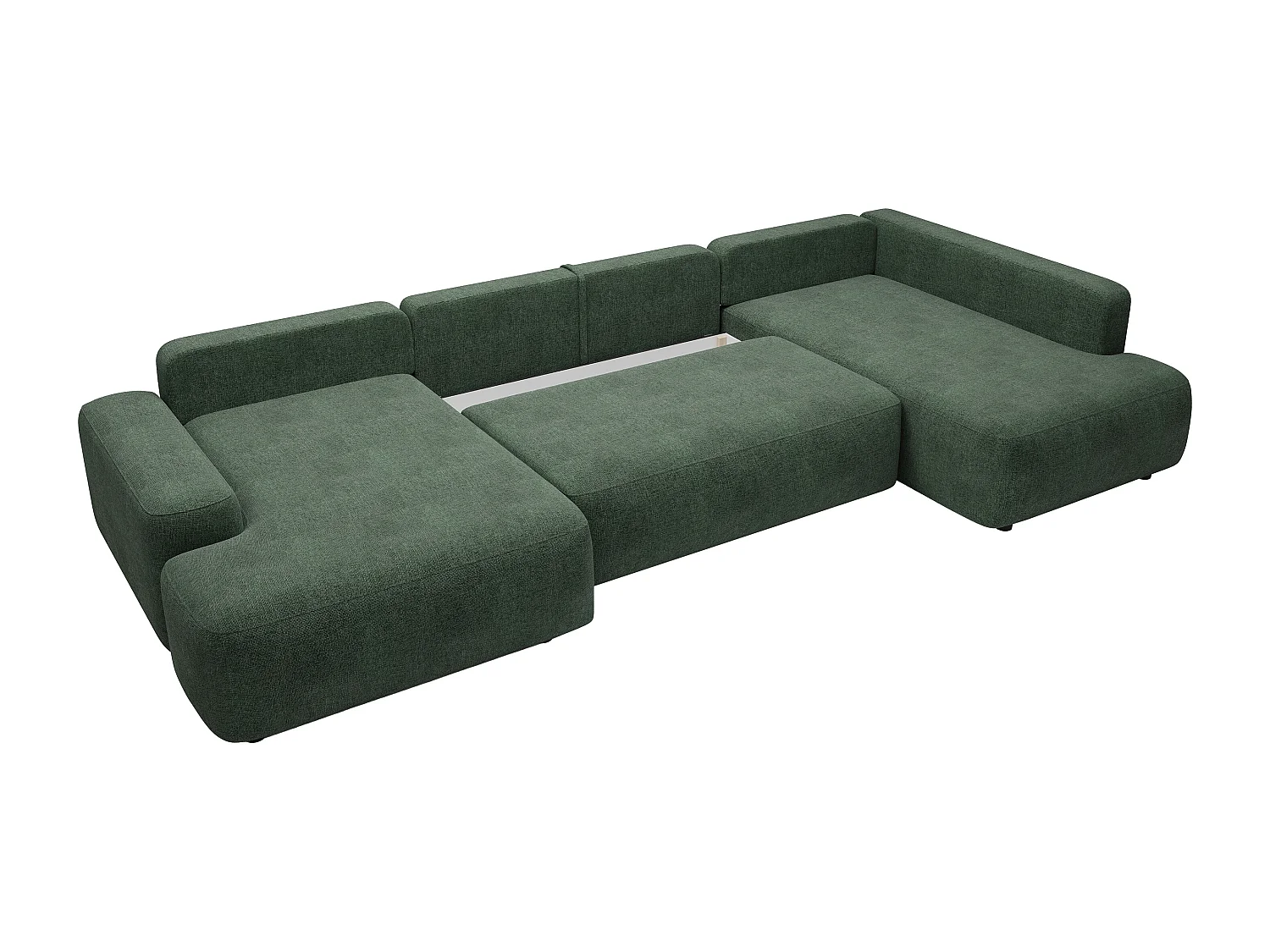 Grand canapé d'angle gauche panoramique convertible en tissu texturé vert sapin DAVISO