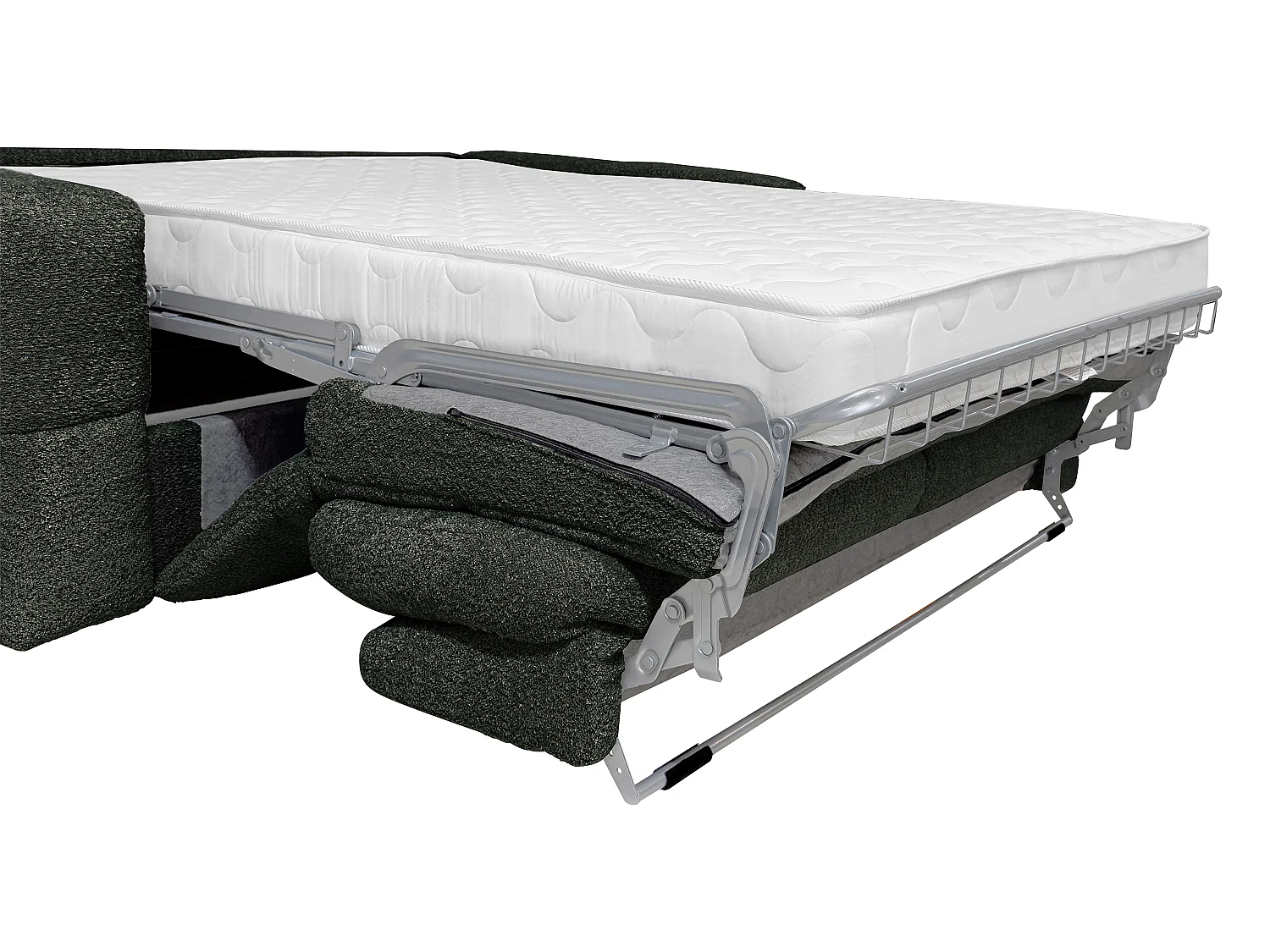 Canapé 3 places convertible express en tissu bouclette vert - Couchage 140 cm - Matelas 20 cm ISSORO