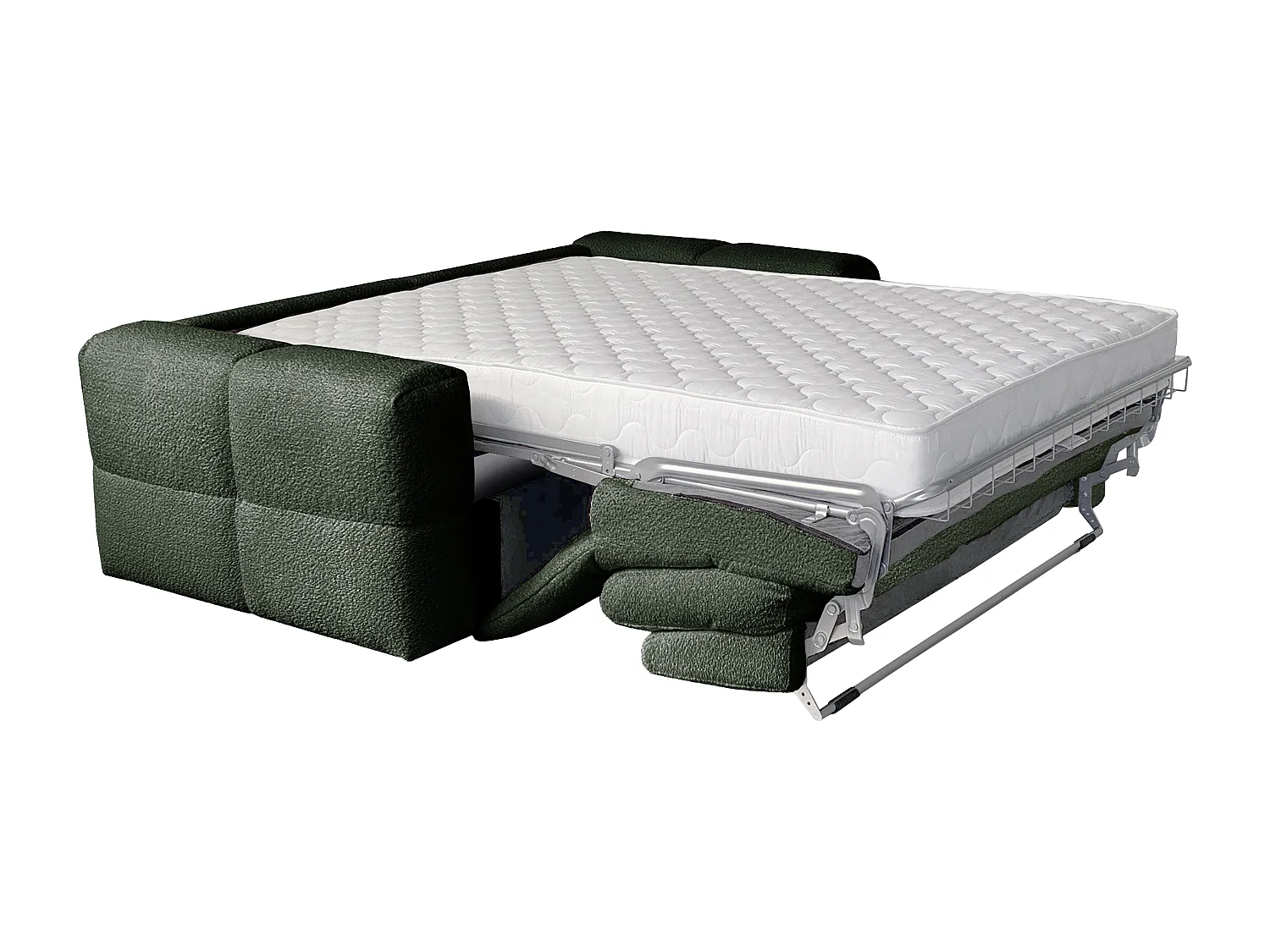 Canapé 3 places convertible express en tissu bouclette vert - Couchage 140 cm - Matelas 20 cm ISSORO
