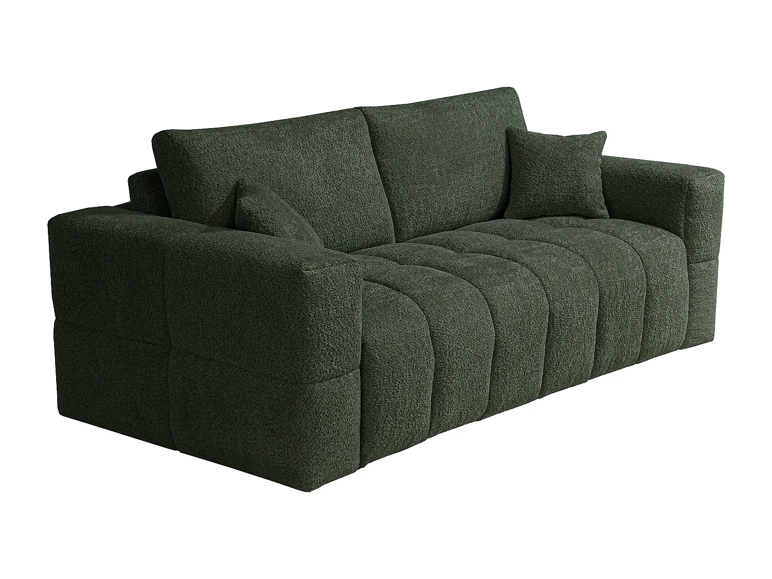 Canapé 3 places convertible express en tissu bouclette vert - Couchage 140 cm - Matelas 20 cm ISSORO