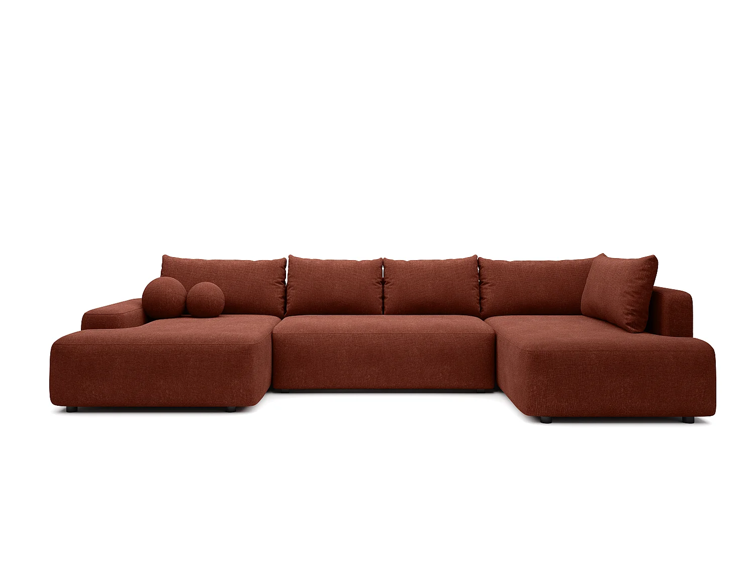 Grand canapé d'angle droit panoramique convertible en tissu texturé terracotta DAVISO