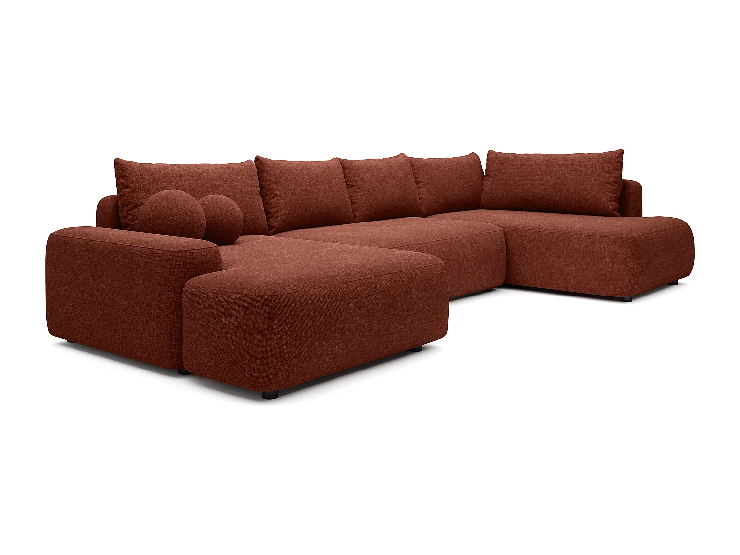 Grand canapé d'angle droit panoramique convertible en tissu texturé terracotta DAVISO