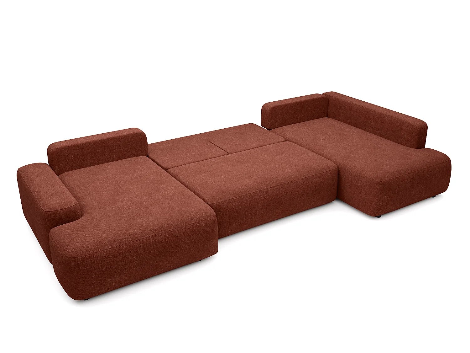 Grand canapé d'angle droit panoramique convertible en tissu texturé terracotta DAVISO