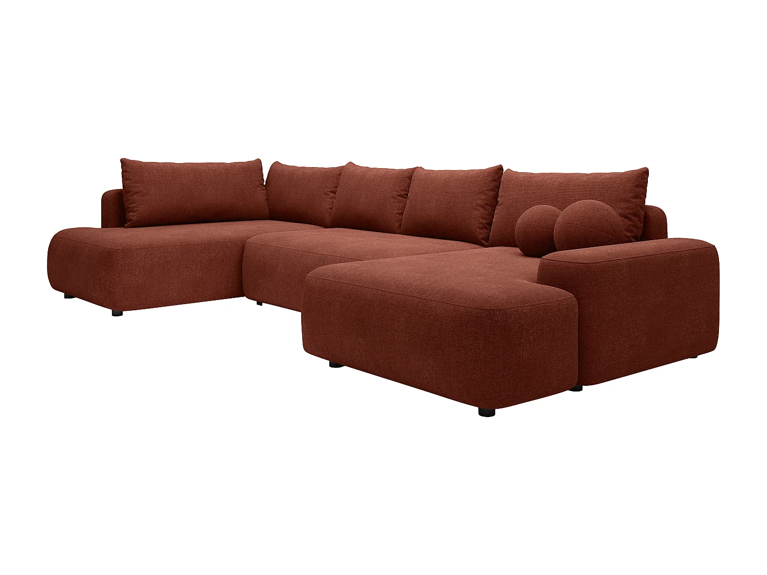 Grand canapé d'angle droit panoramique convertible en tissu texturé terracotta DAVISO