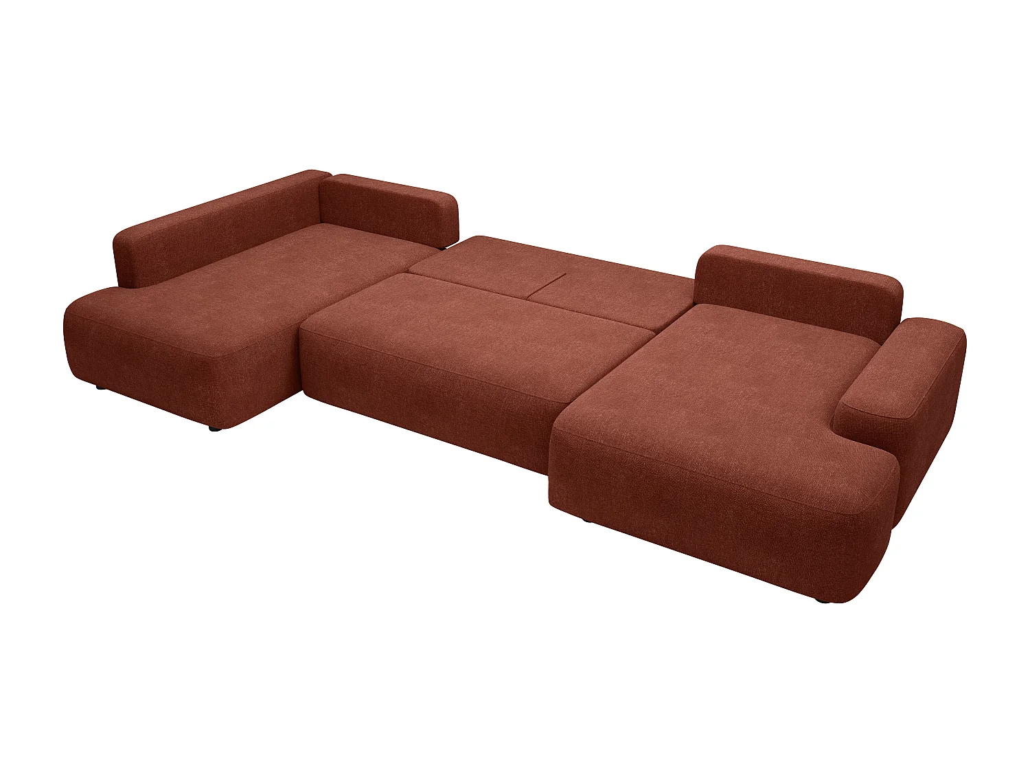 Grand canapé d'angle droit panoramique convertible en tissu texturé terracotta DAVISO