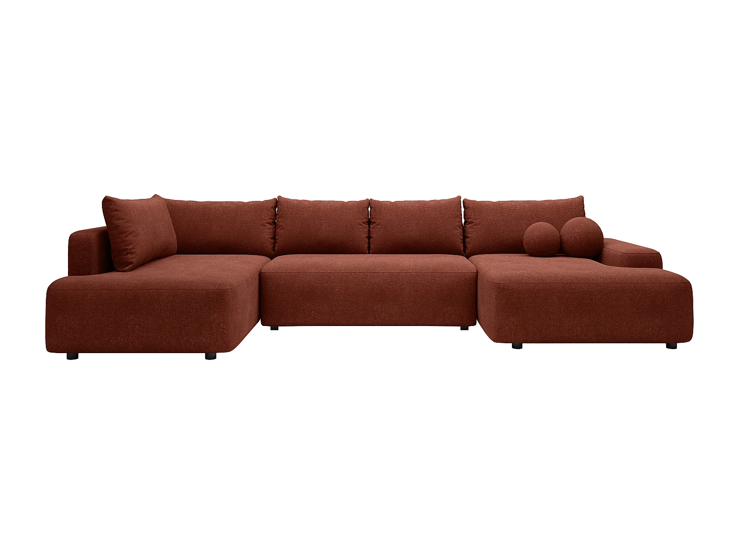 Grand canapé d'angle droit panoramique convertible en tissu texturé terracotta DAVISO