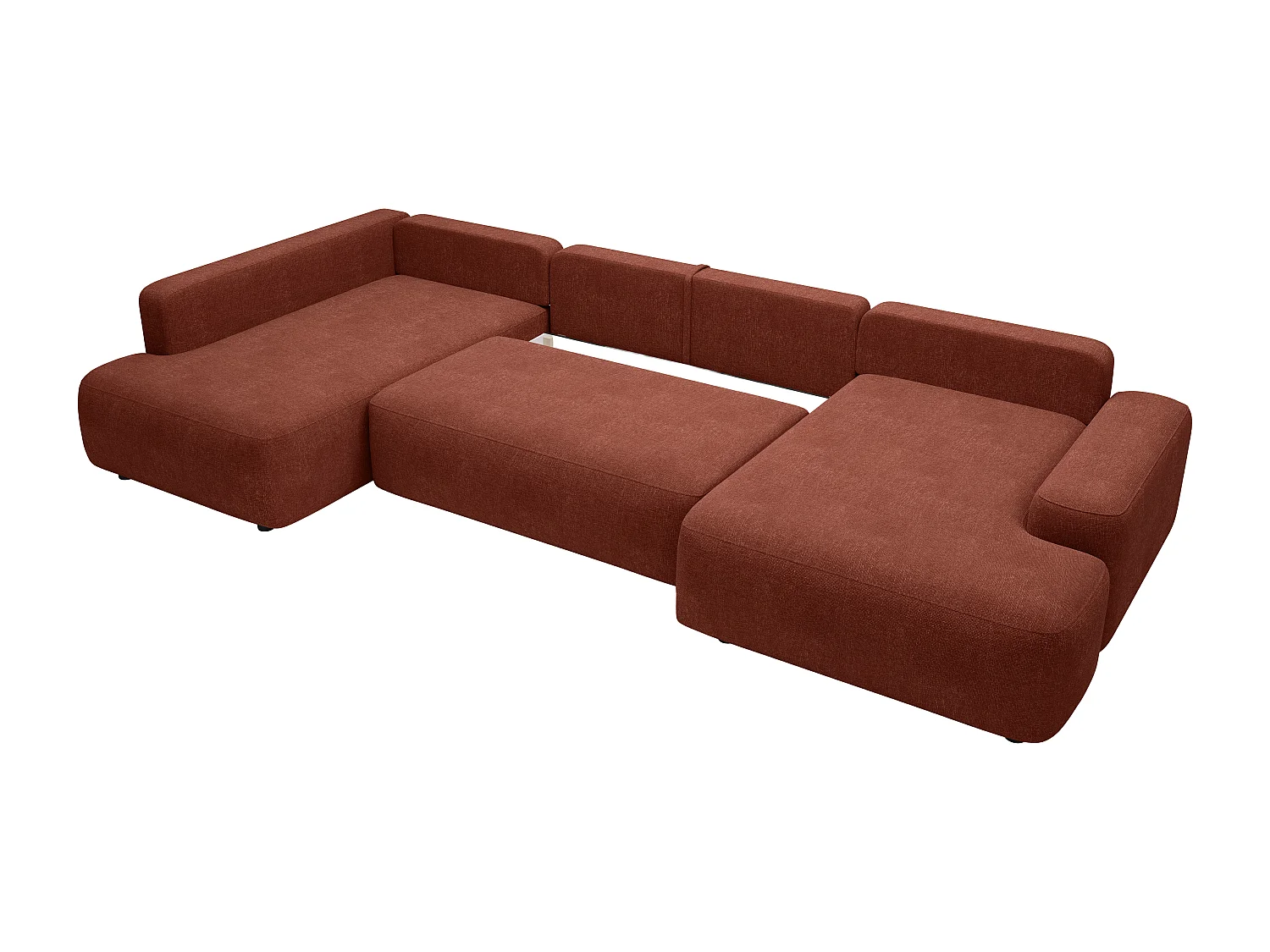 Grand canapé d'angle droit panoramique convertible en tissu texturé terracotta DAVISO