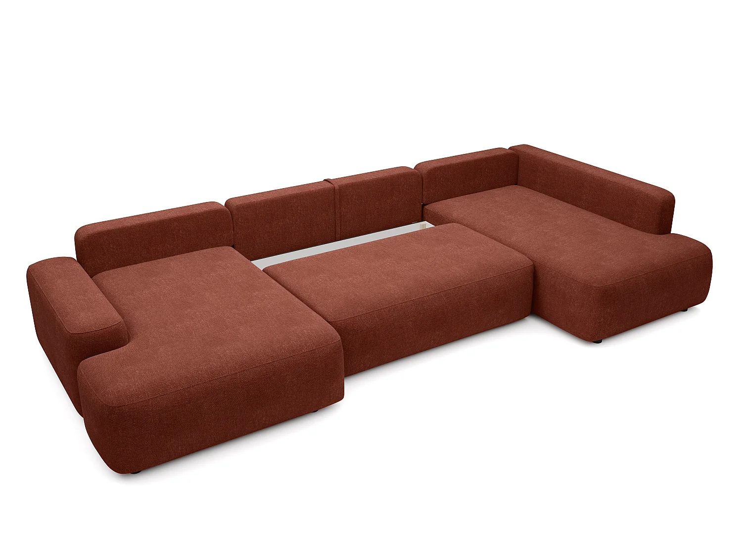 Grand canapé d'angle gauche panoramique convertible en tissu texturé terracotta DAVISO