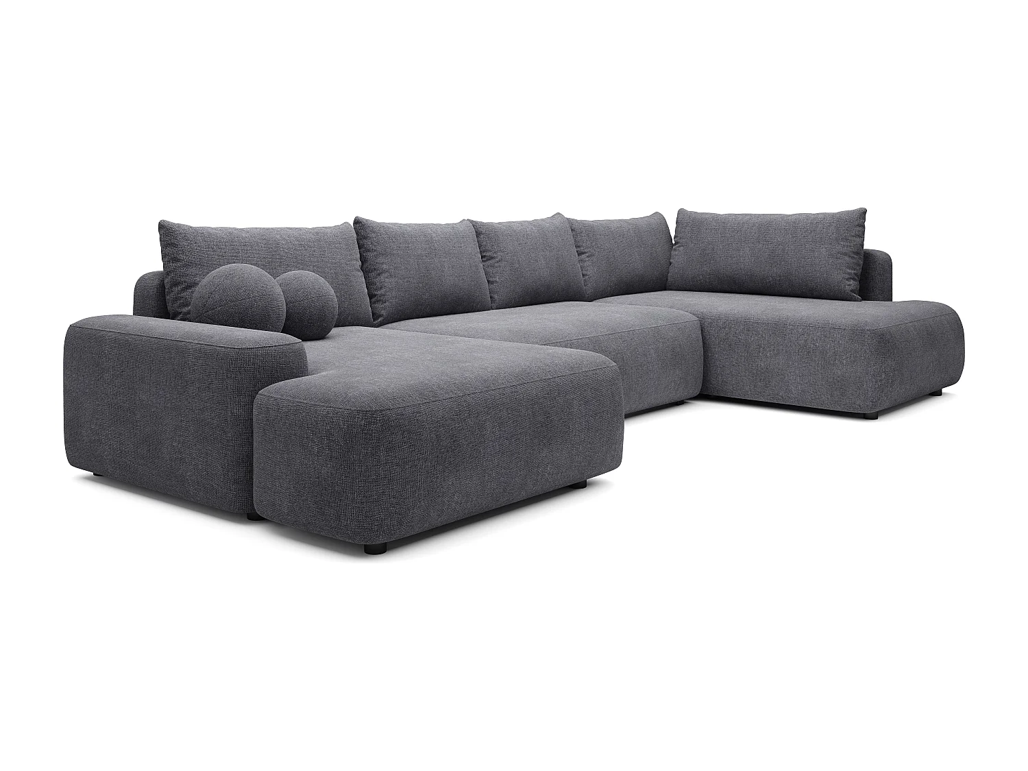 Grand canapé d'angle droit panoramique convertible en tissu texturé gris anthracite DAVISO