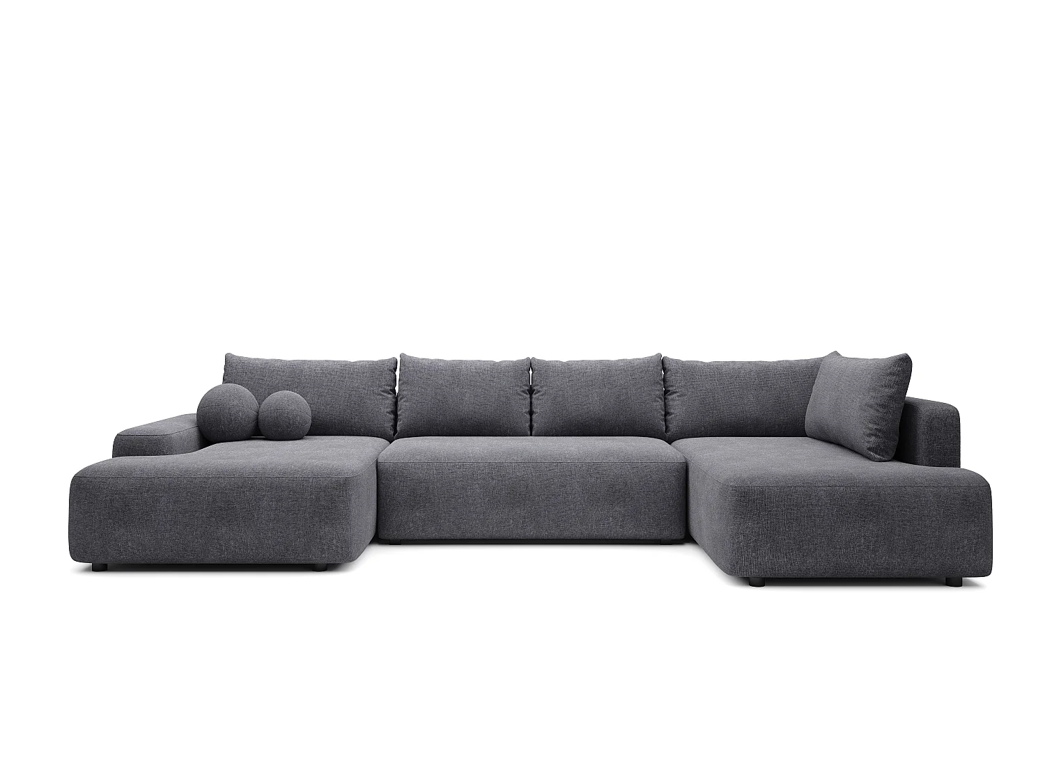 Grand canapé d'angle droit panoramique convertible en tissu texturé gris anthracite DAVISO