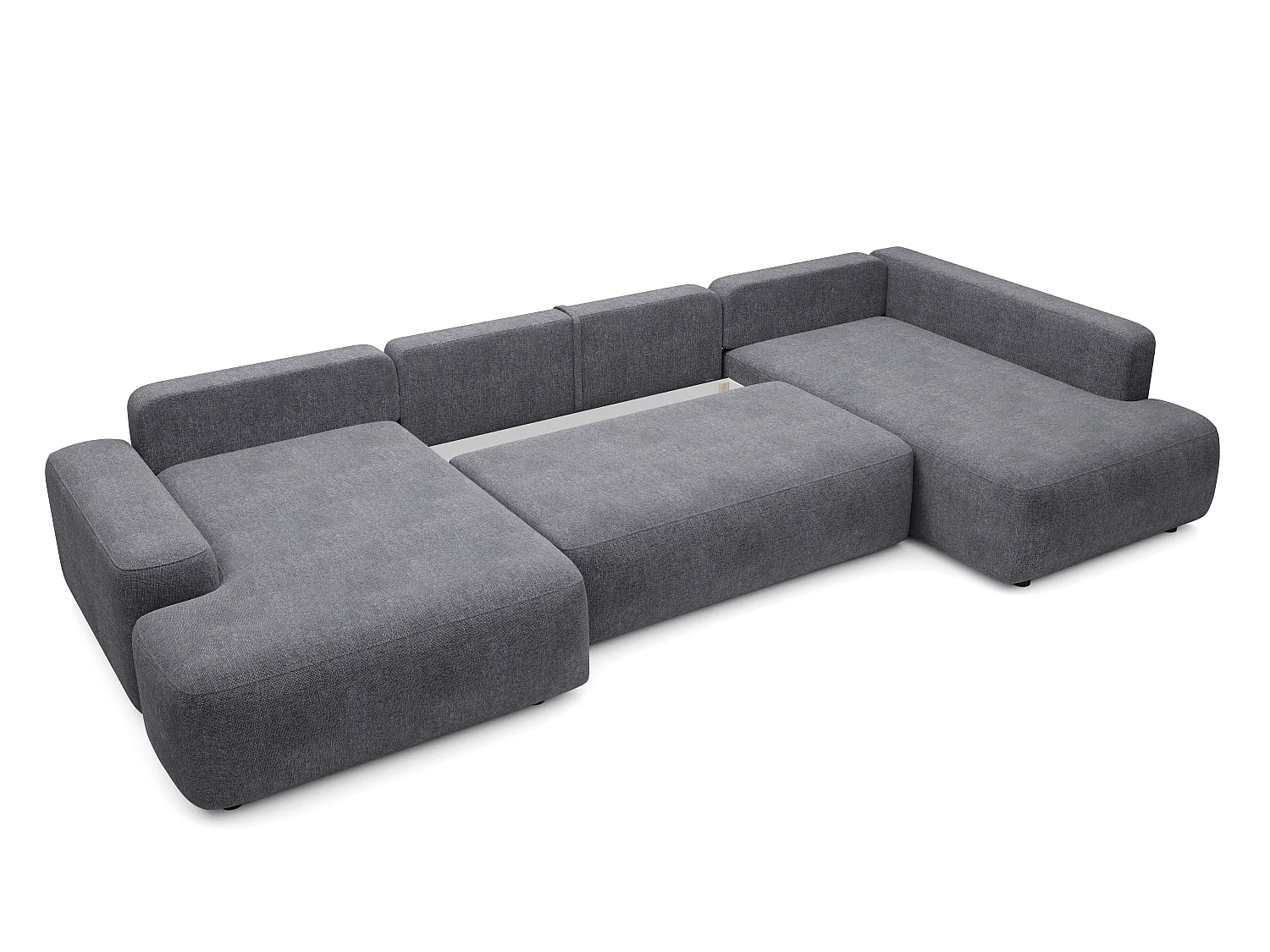 Grand canapé d'angle droit panoramique convertible en tissu texturé gris anthracite DAVISO