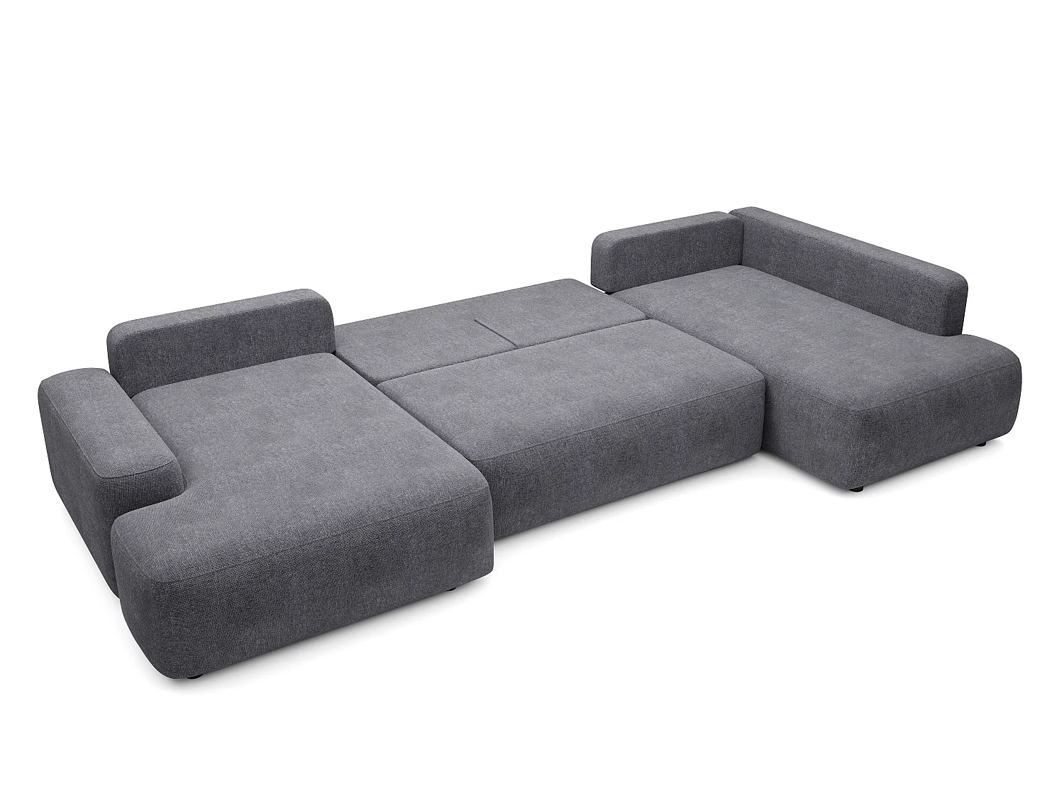 Grand canapé d'angle droit panoramique convertible en tissu texturé gris anthracite DAVISO