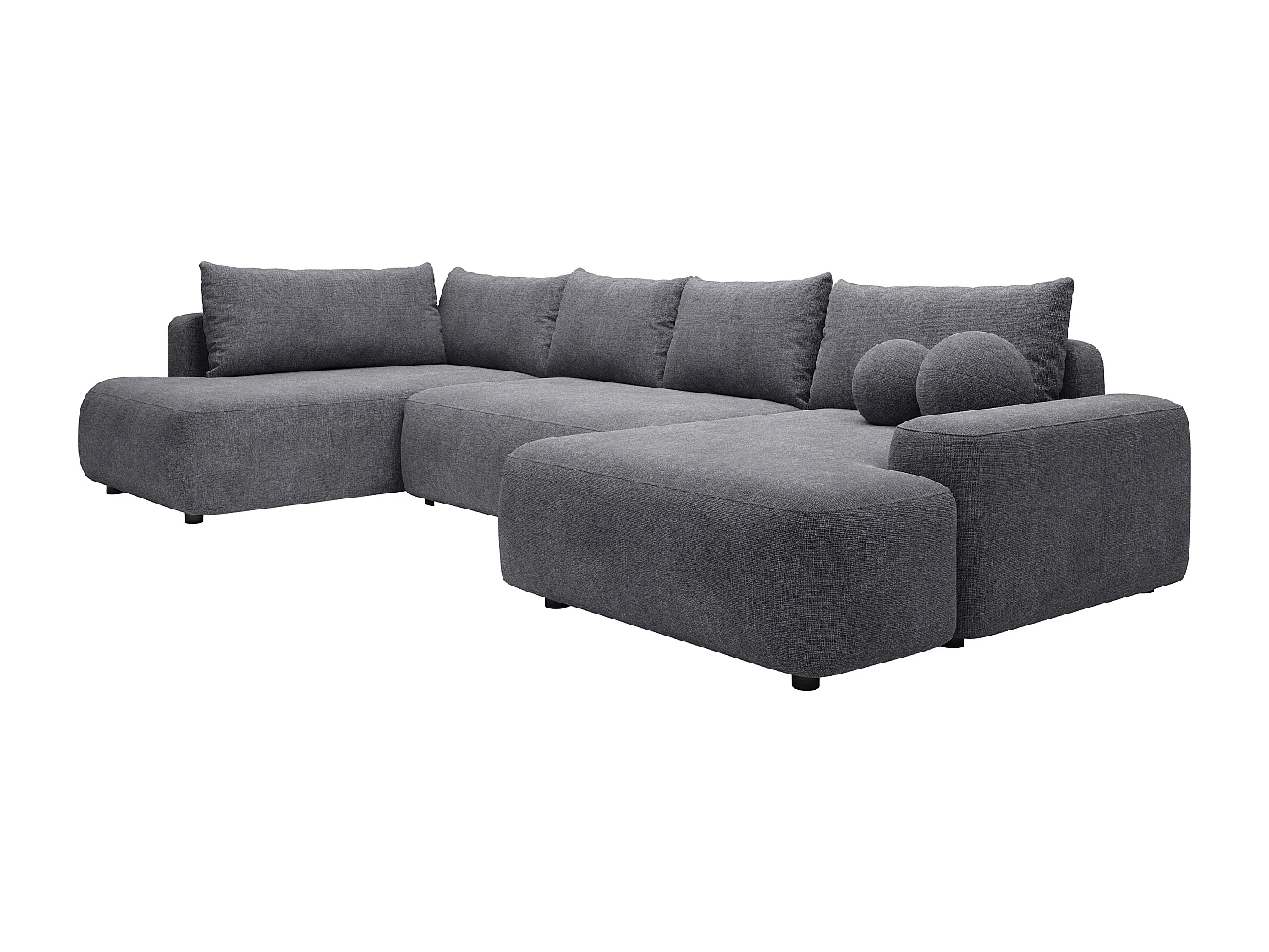 Grand canapé d'angle droit panoramique convertible en tissu texturé gris DAVISO