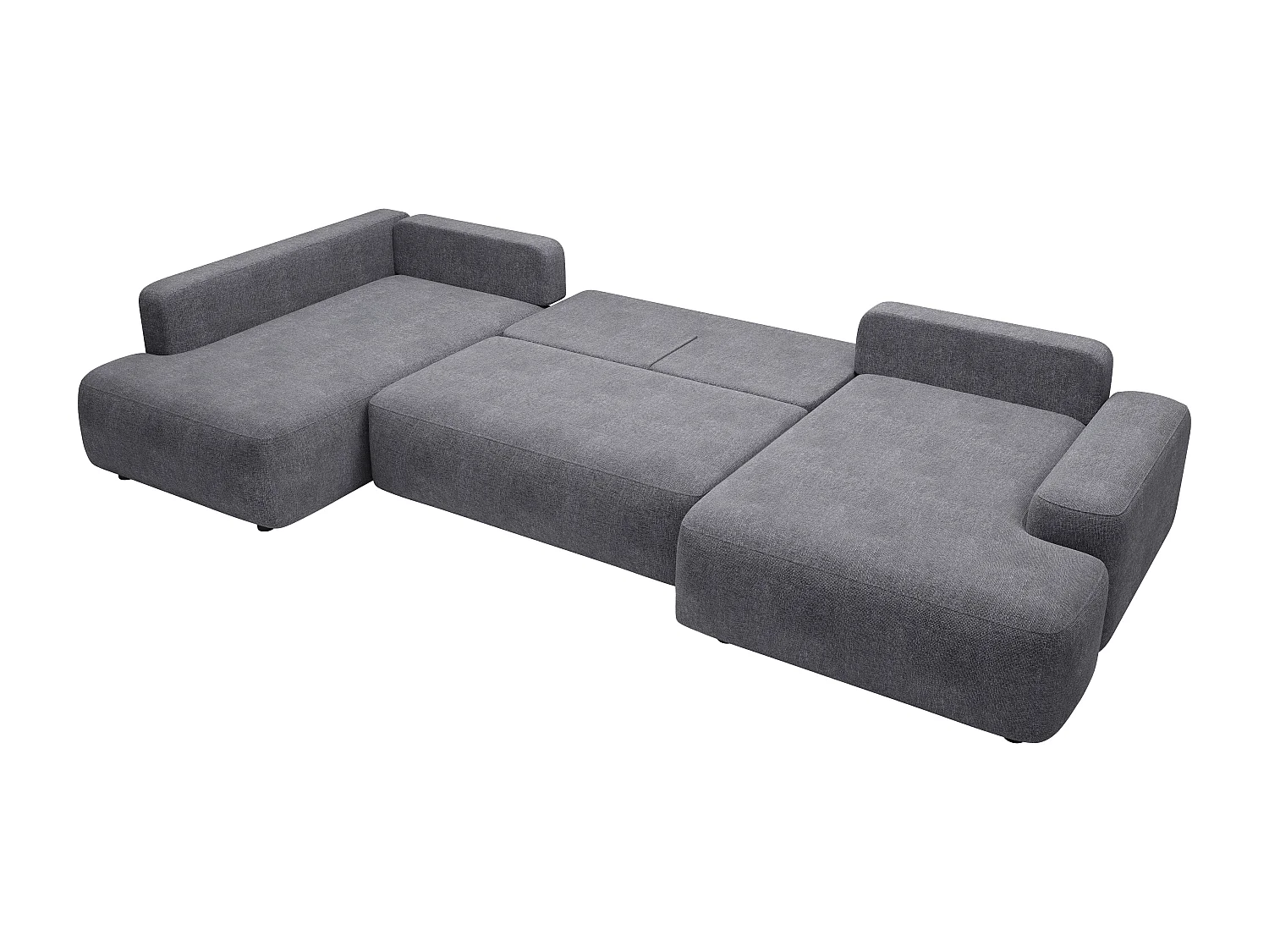 Grand canapé d'angle droit panoramique convertible en tissu texturé gris DAVISO