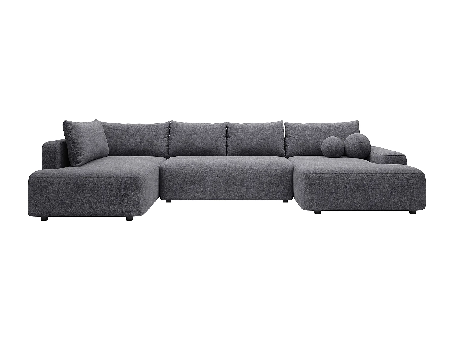 Grand canapé d'angle droit panoramique convertible en tissu texturé gris DAVISO