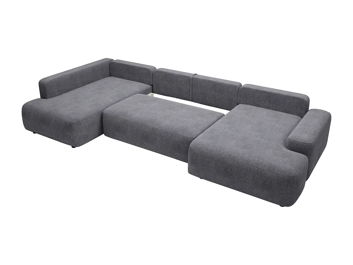 Grand canapé d'angle droit panoramique convertible en tissu texturé gris DAVISO