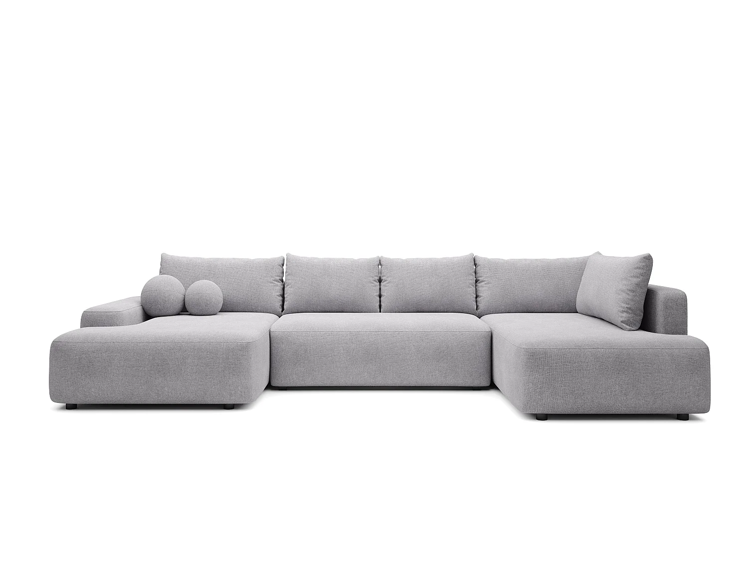 Grand canapé d'angle droit panoramique convertible en tissu texturé gris clair DAVISO