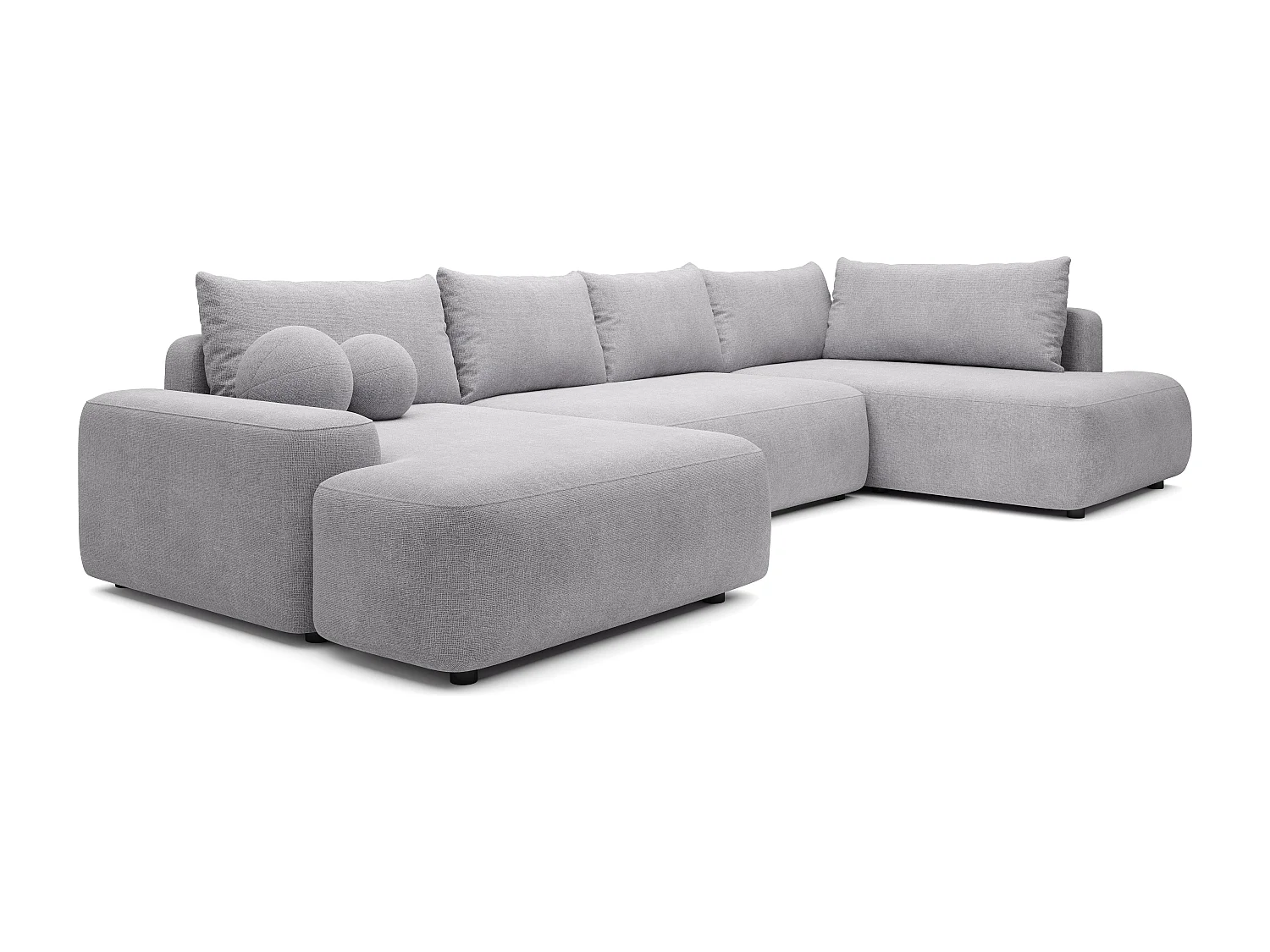 Grand canapé d'angle droit panoramique convertible en tissu texturé gris clair DAVISO