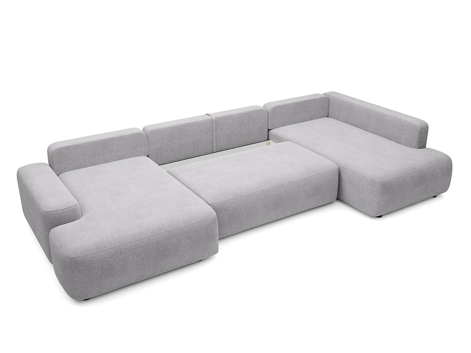 Grand canapé d'angle droit panoramique convertible en tissu texturé gris clair DAVISO