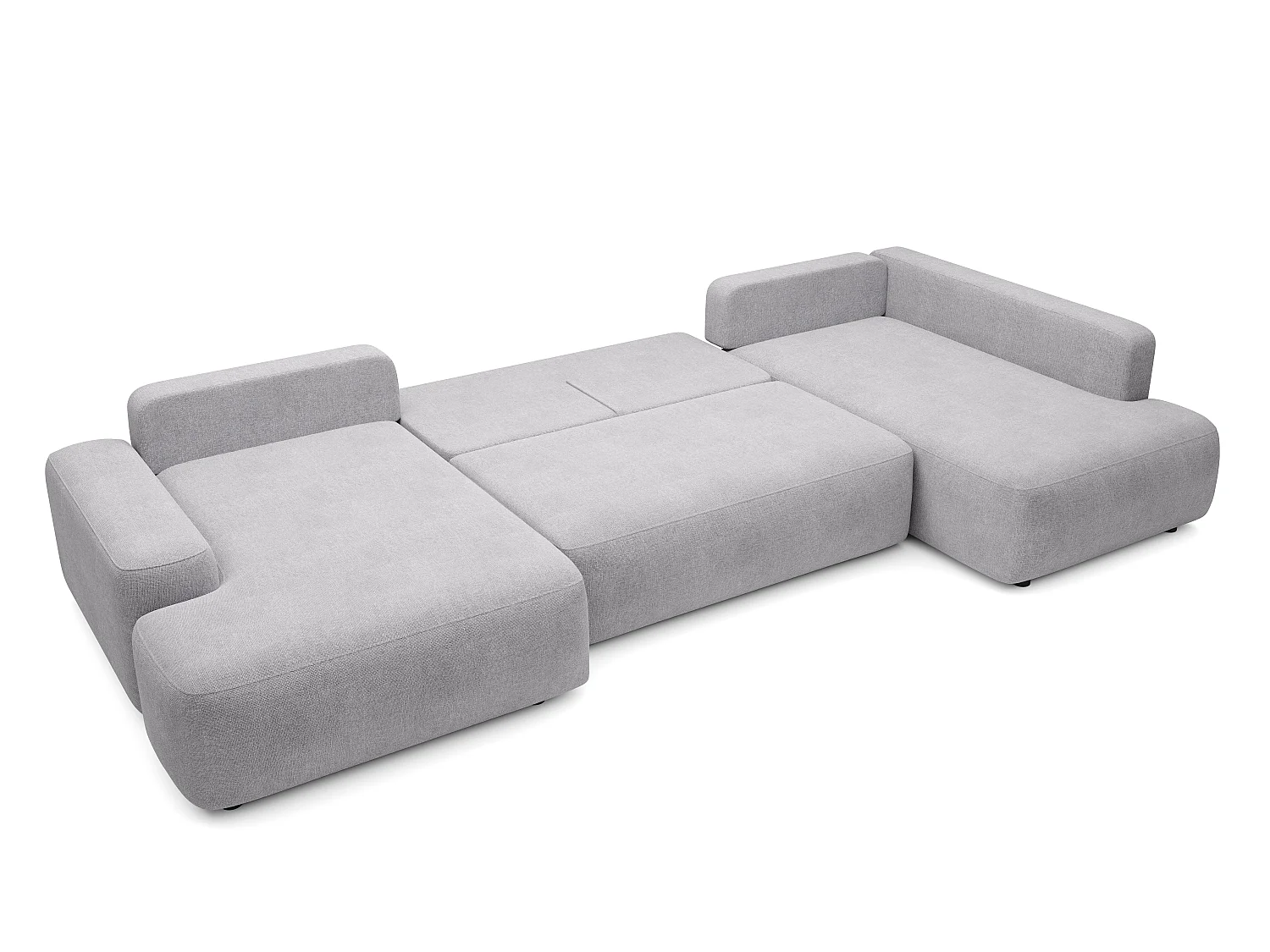 Grand canapé d'angle droit panoramique convertible en tissu texturé gris clair DAVISO