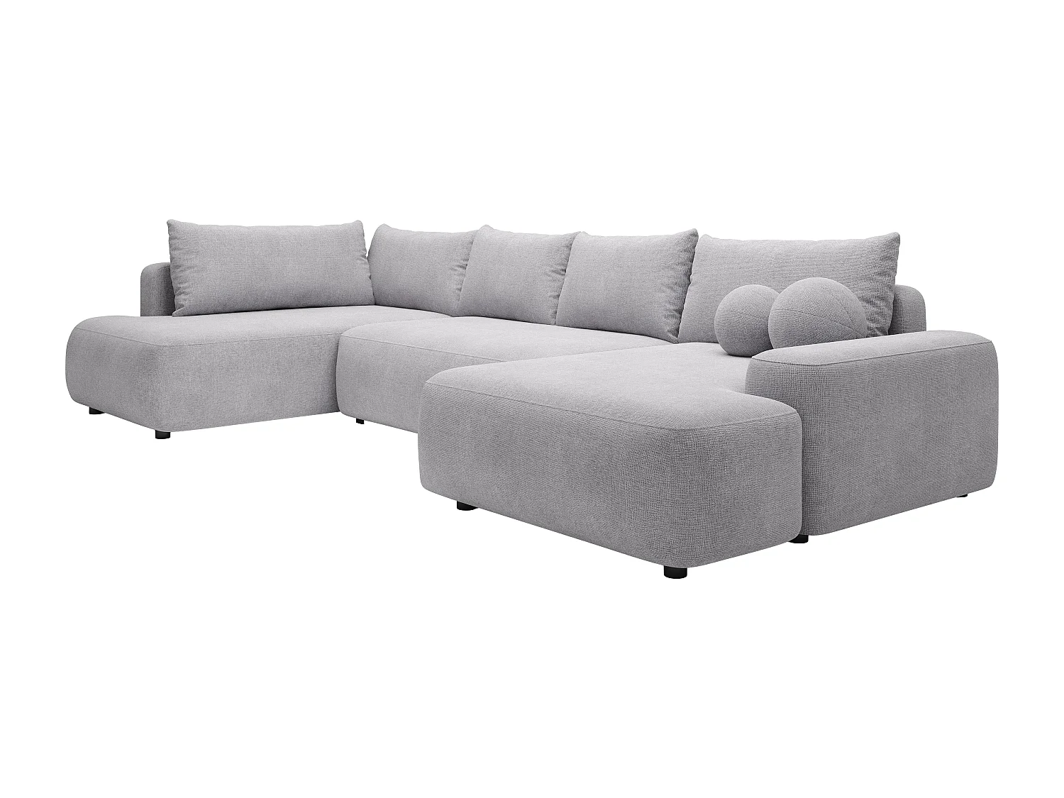Grand canapé d'angle droit panoramique convertible en tissu texturé gris clair DAVISO